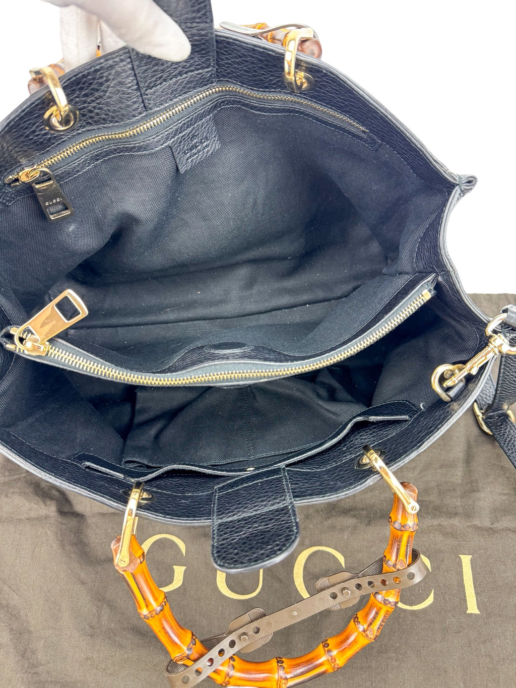 Gucci Black Medium Bamboo Shopper Tote