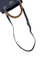 Gucci Blue Leather Bamboo Small Shopper Tote