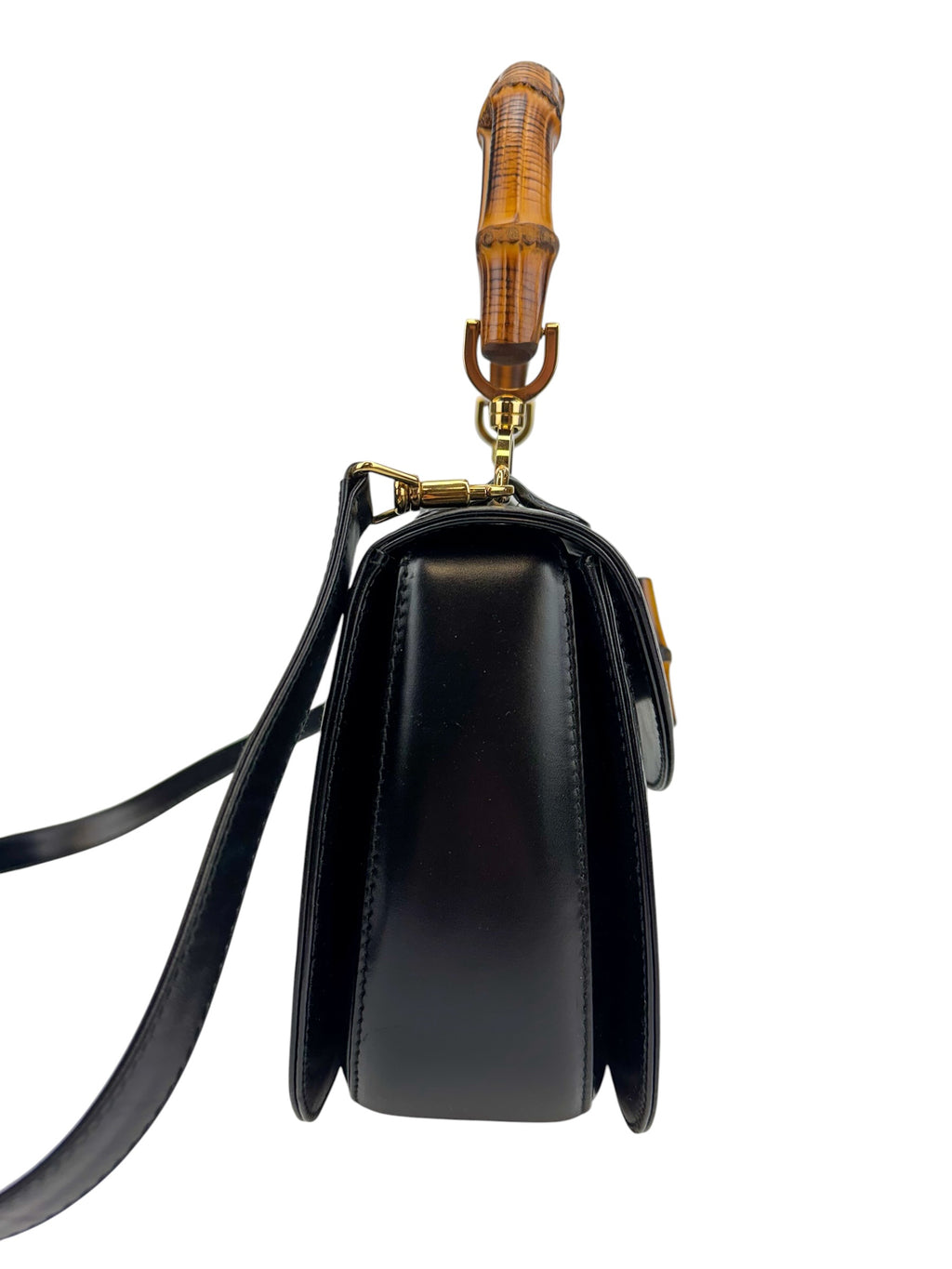 Gucci Vintage Medium Black Leather 1947 Bamboo Bag