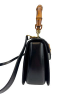 Gucci Vintage Medium Black Leather 1947 Bamboo Bag