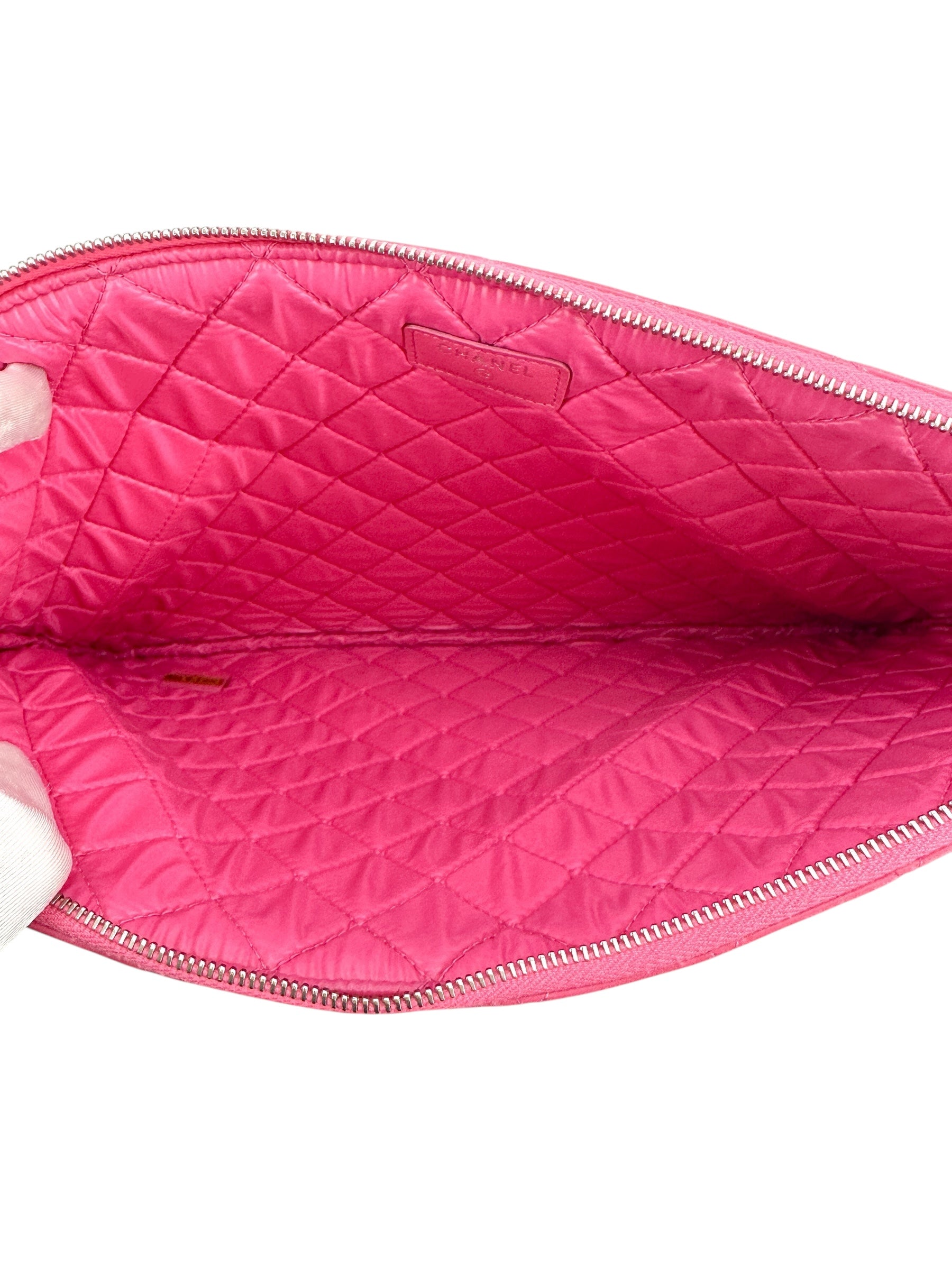 Chanel Pink Leather Quilted Large O Case Clutch
