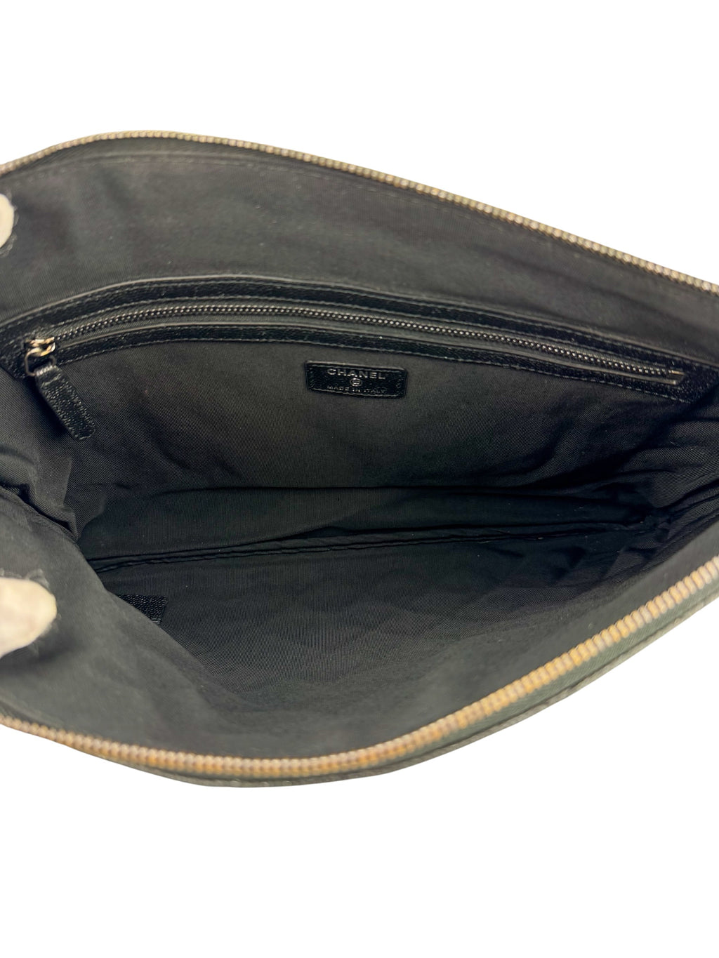 Chanel Black Caviar Large O Case Clutch