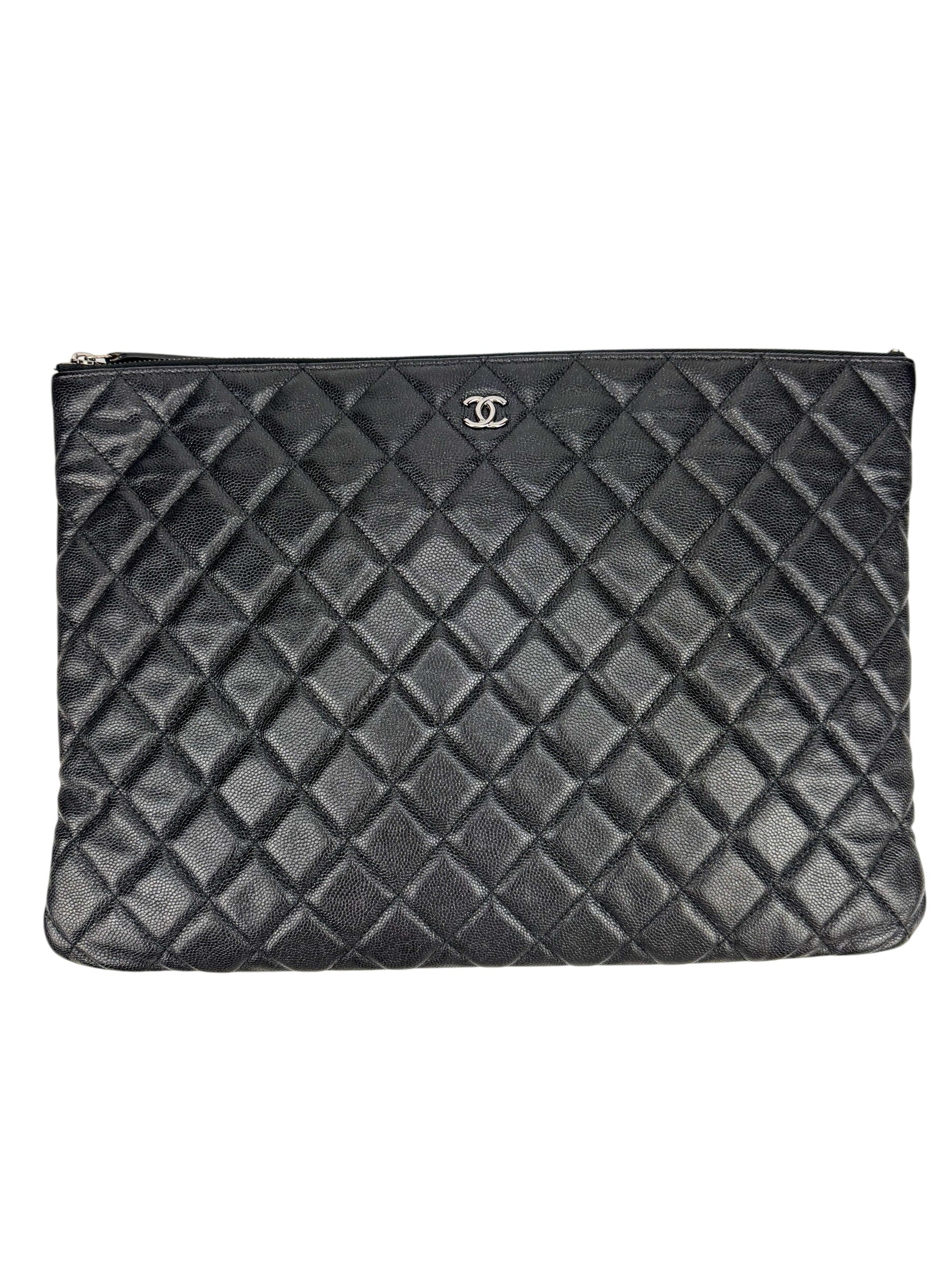 Chanel Black Caviar Large O Case Clutch