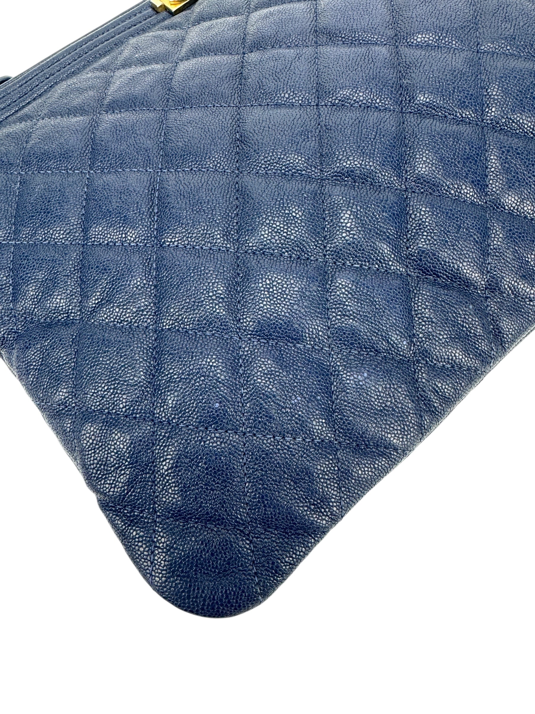Chanel Blue Caviar Quilted Medium O Case Clutch