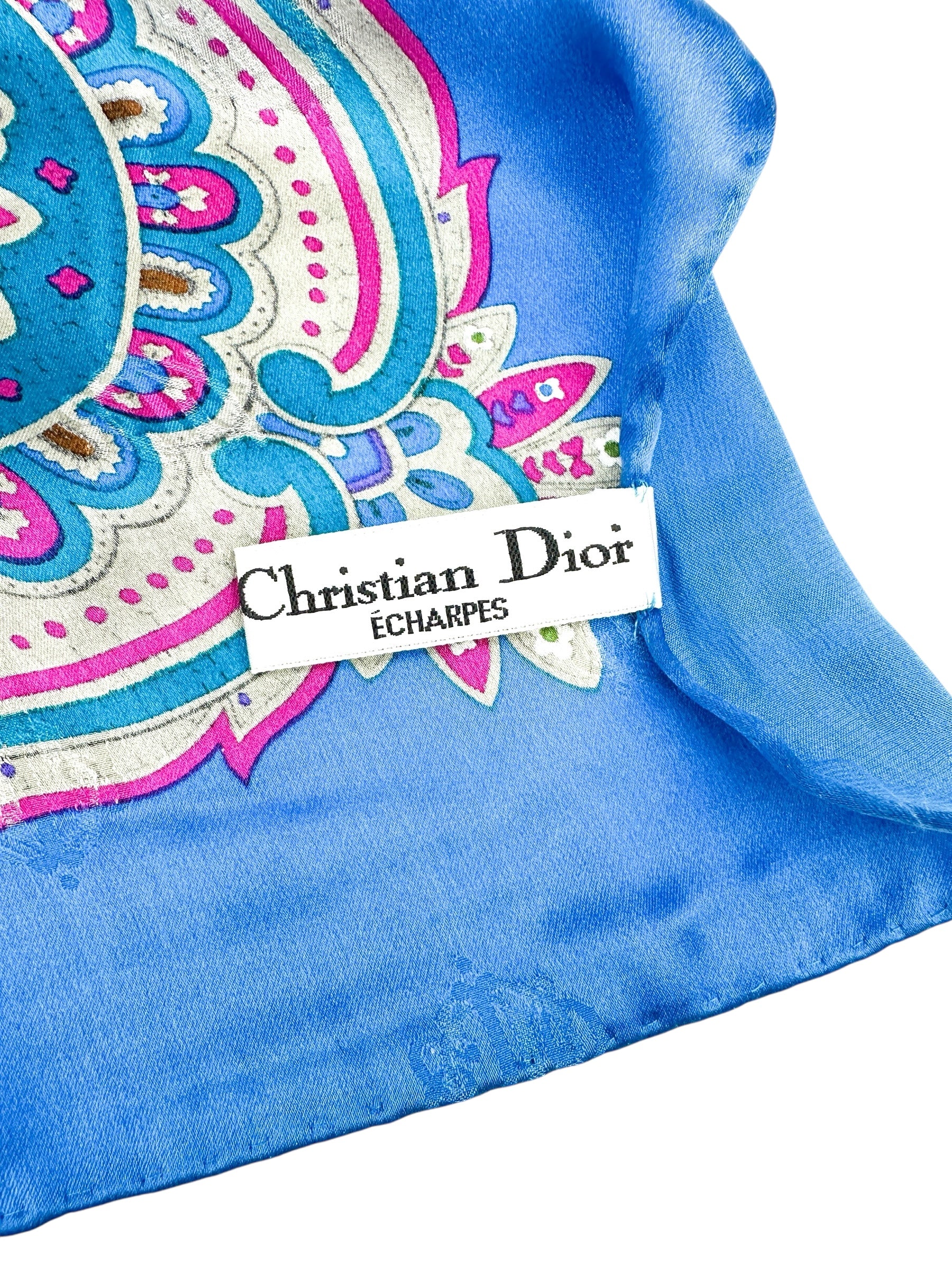 Christian Dior Jacquard Blue Multi Color Paisley Scarf