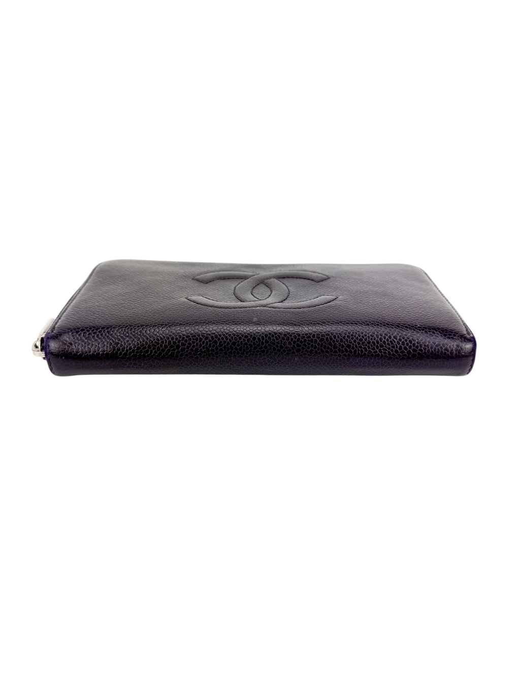 Chanel Purple Caviar Zip Around Wallet
