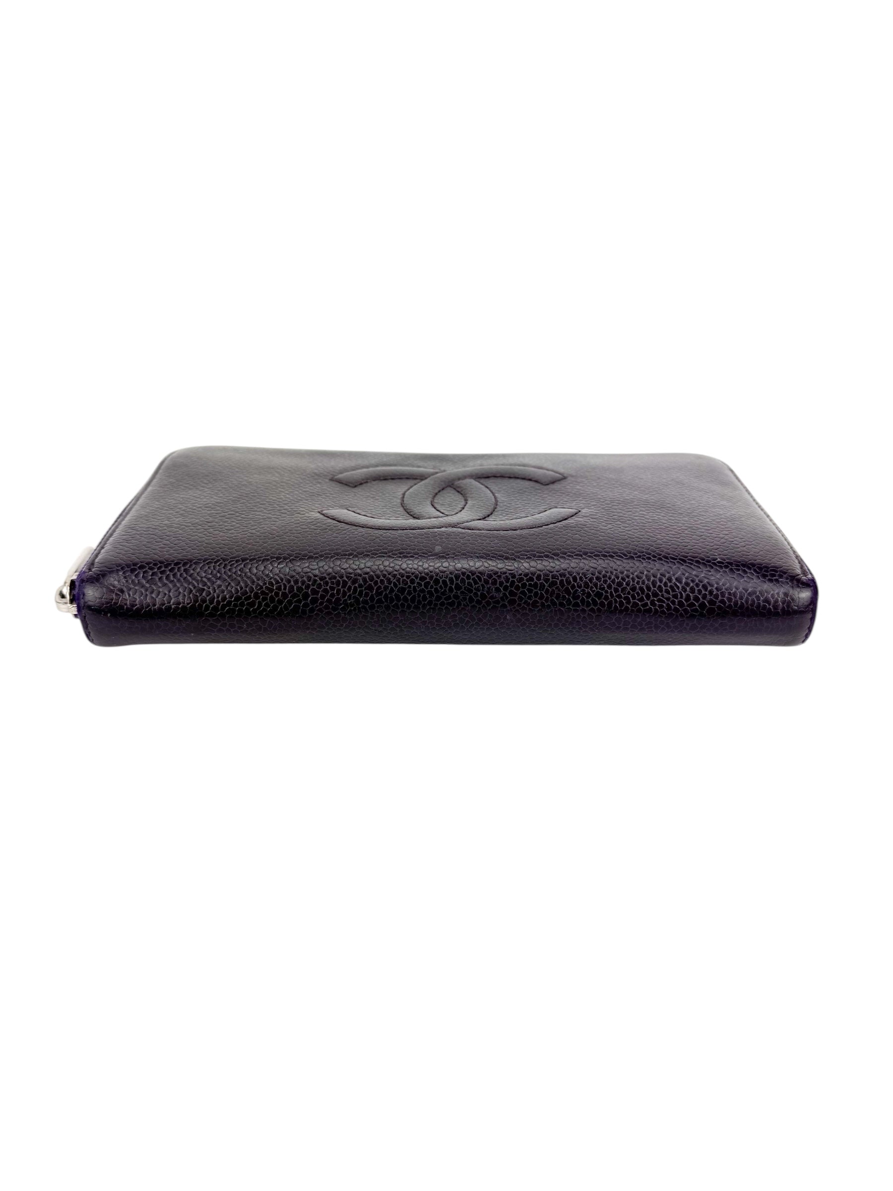 Chanel Purple Caviar Zip Around Wallet