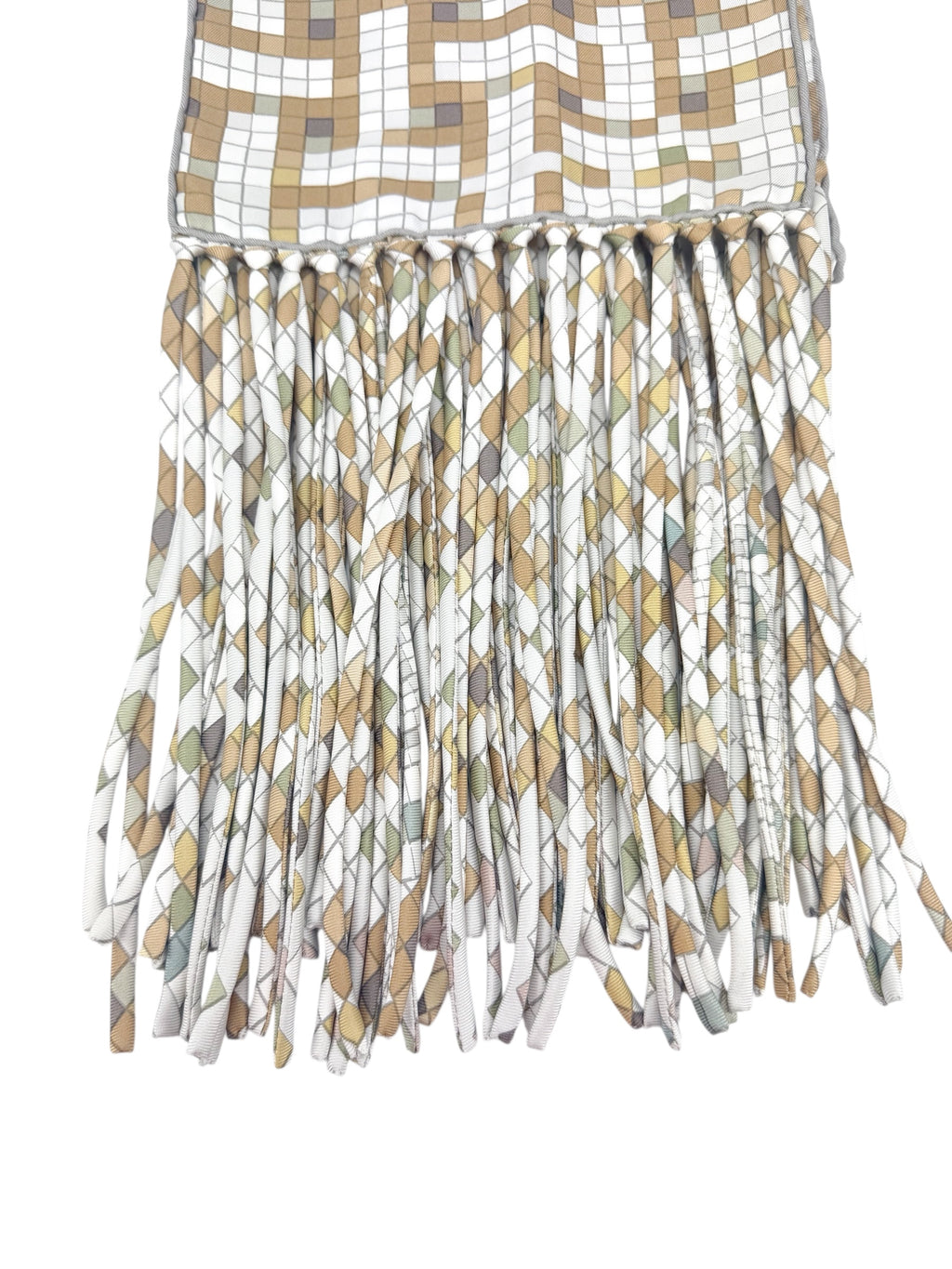 Hermès Mosaic 'H' Logo Fringe 100% Silk Scarf/Shawl