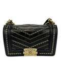 Chanel Black Leather Embellished Small Boy Bag