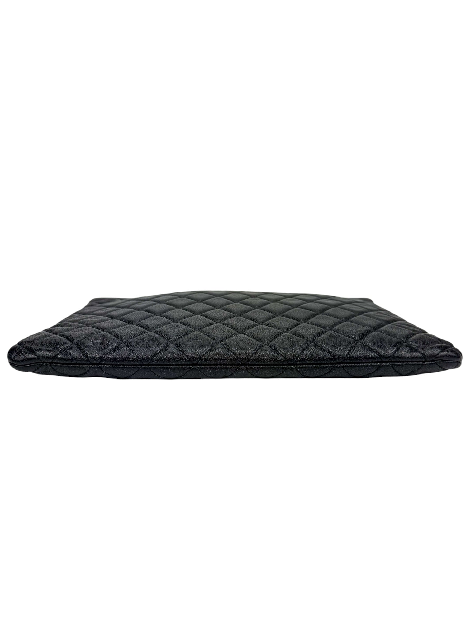 Chanel Black Caviar Large O Case Clutch