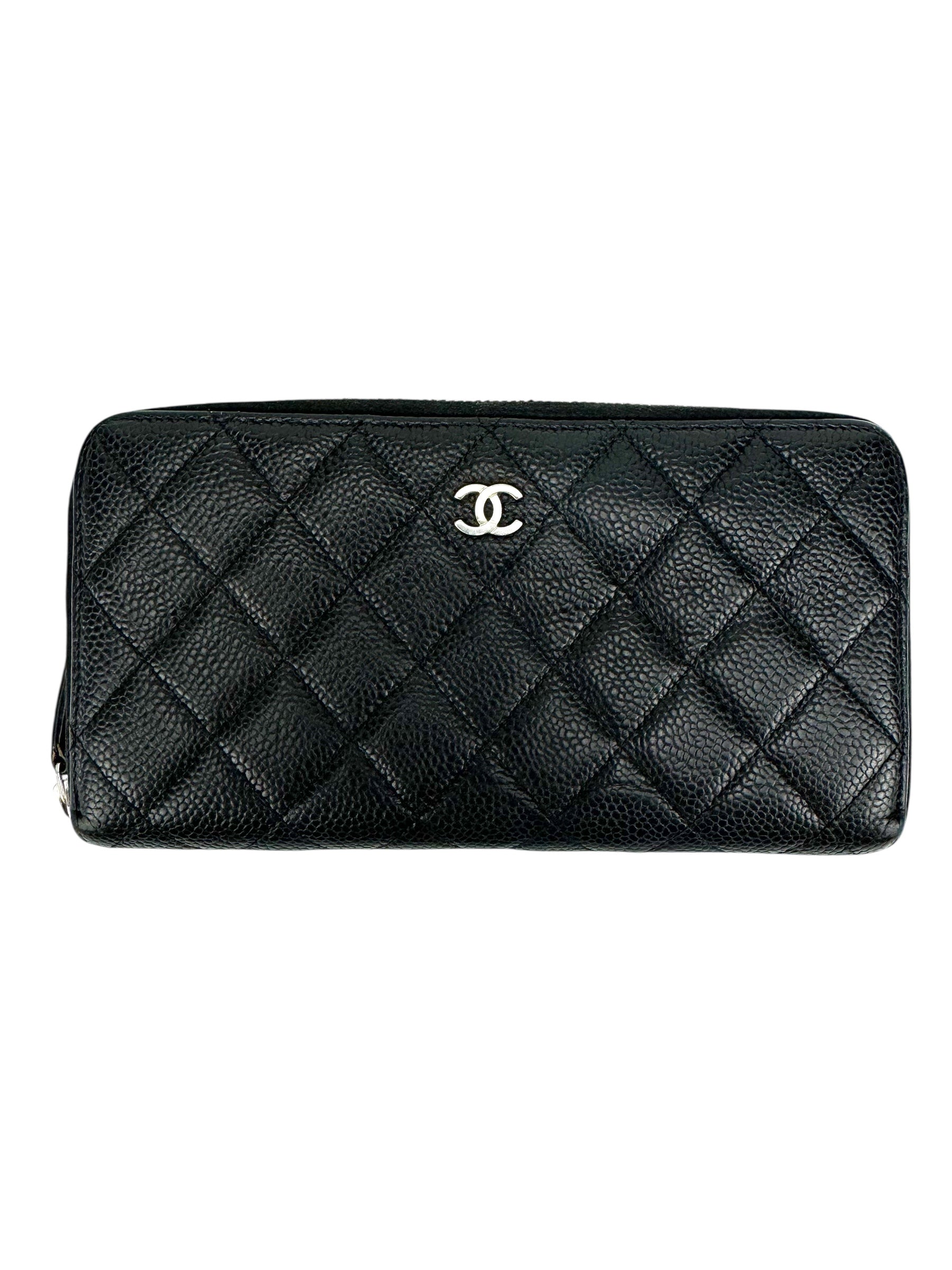 Chanel Black Quilted Caviar Zip Around Wallet