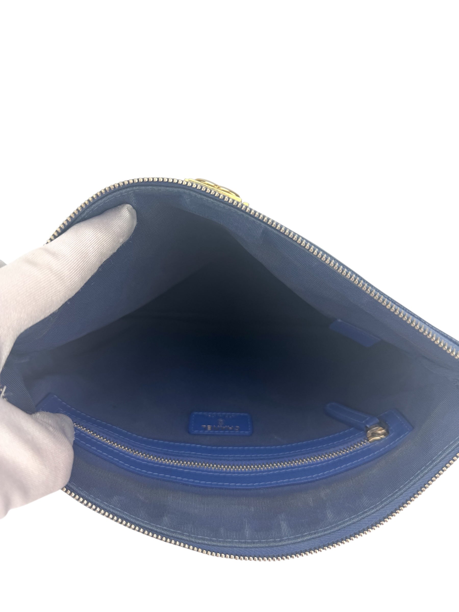 Chanel Blue Caviar Quilted Medium O Case Clutch