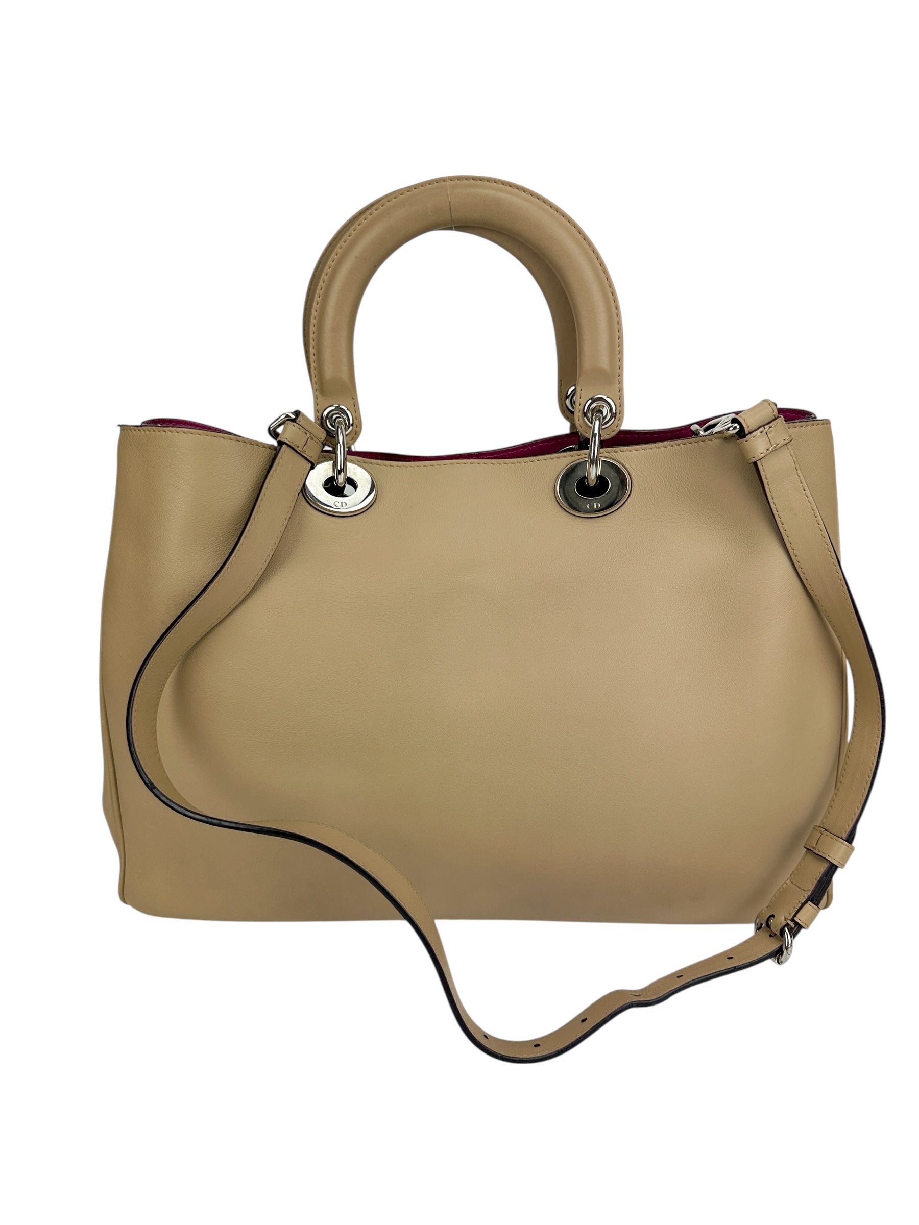Christian Dior Beige Large Diorissimo Leather Bag W/ Pouch