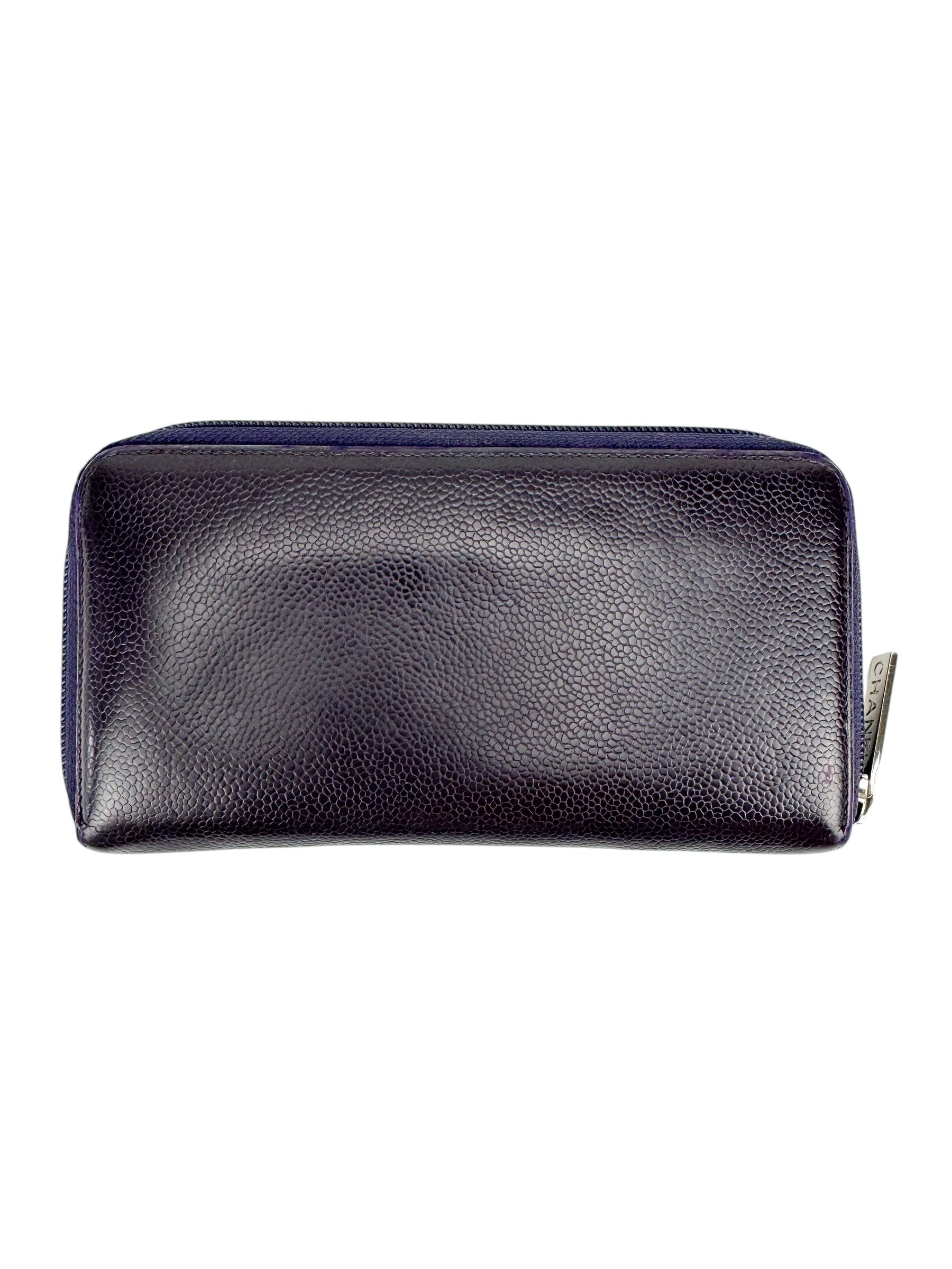 Chanel Purple Caviar Zip Around Wallet
