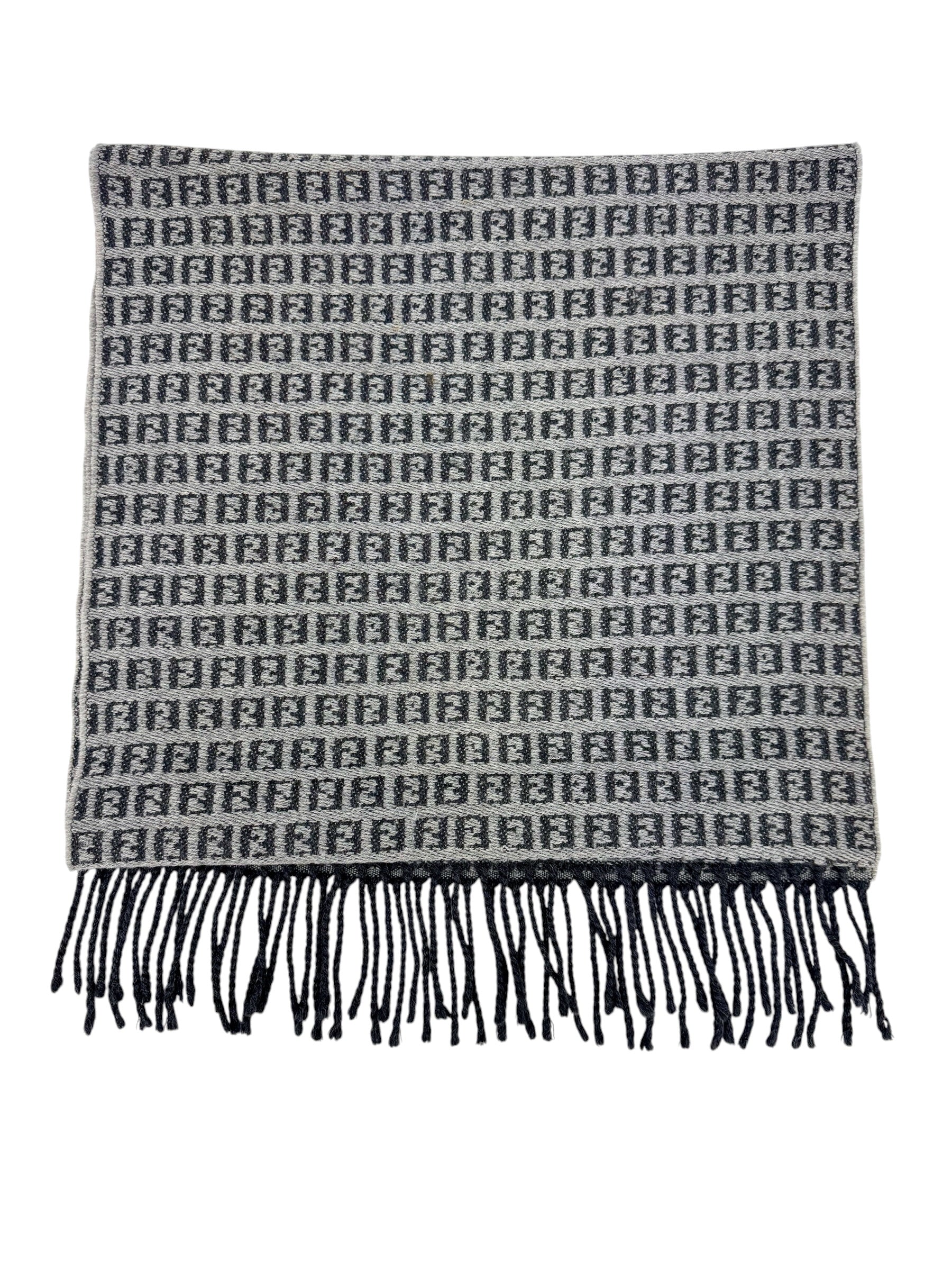 Fendi Grey and Black Zucchino Wool Scarf