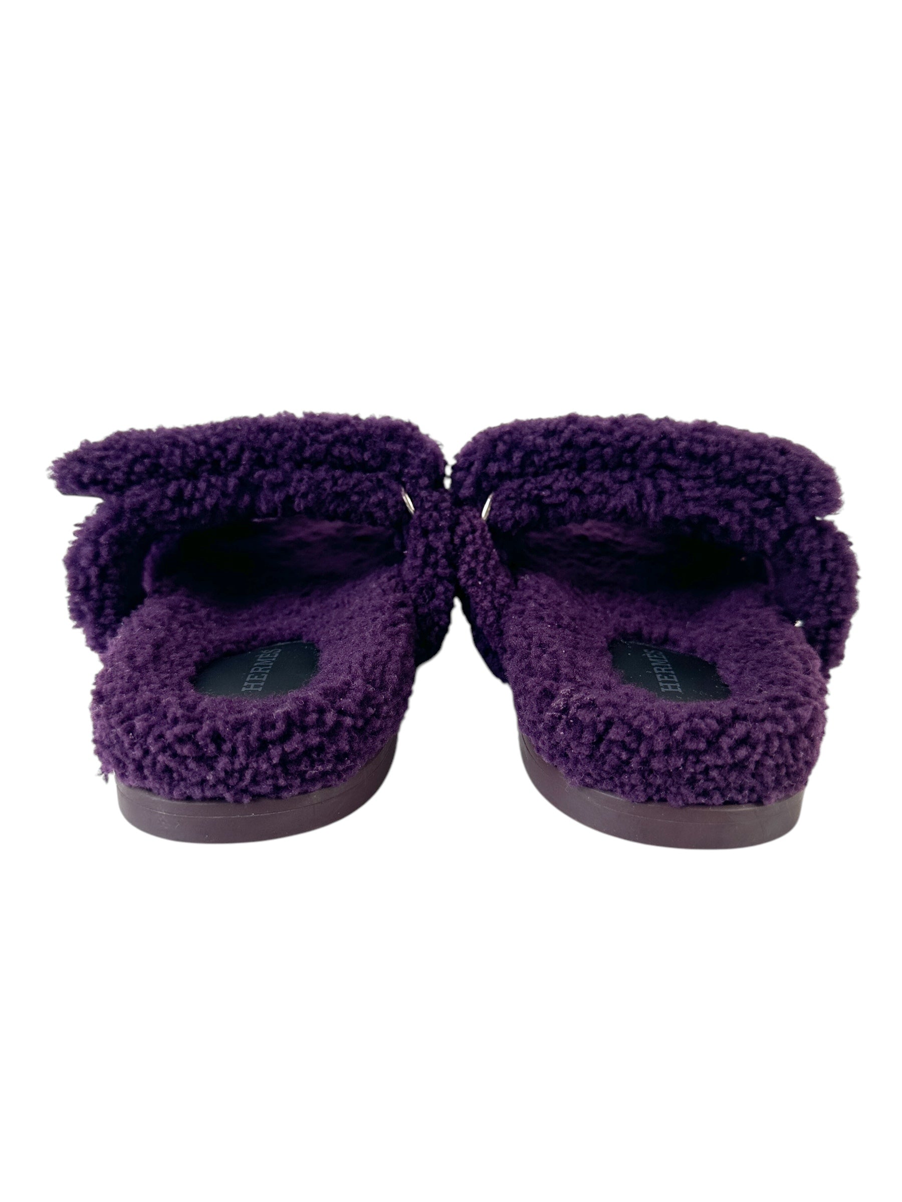 Hermès Purple Chypre Shearling Sandals Size 37