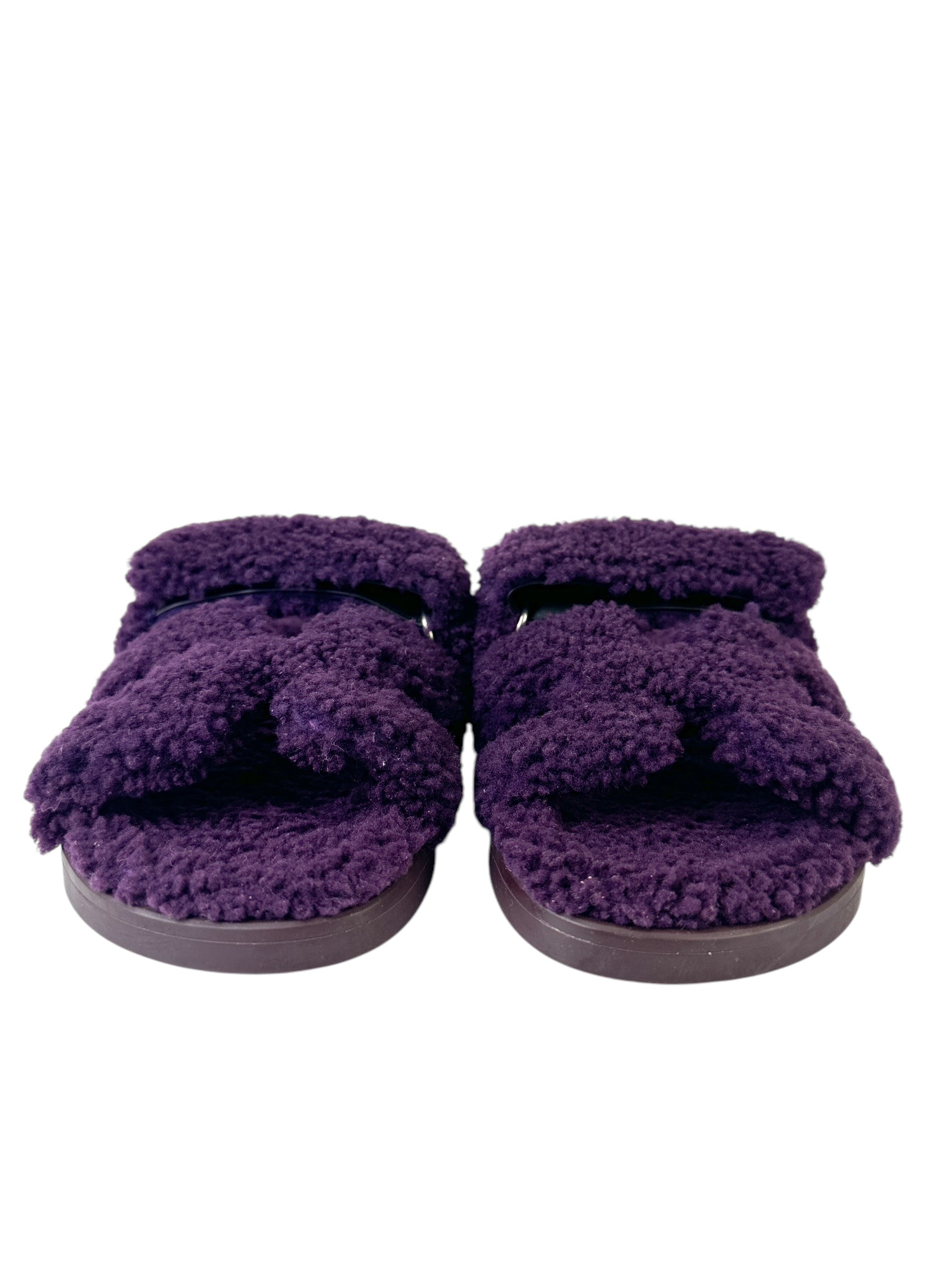 Hermès Purple Chypre Shearling Sandals Size 37