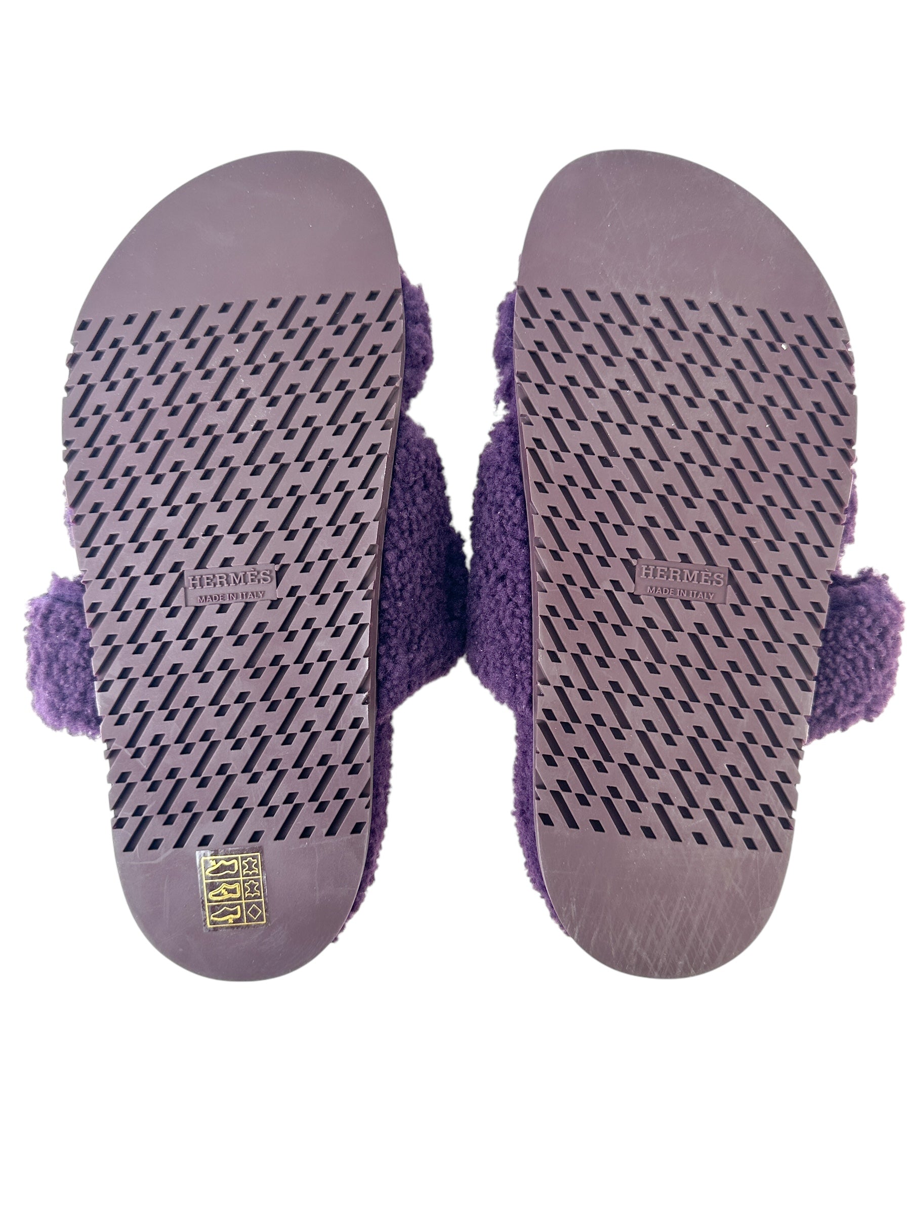 Hermès Purple Chypre Shearling Sandals Size 37