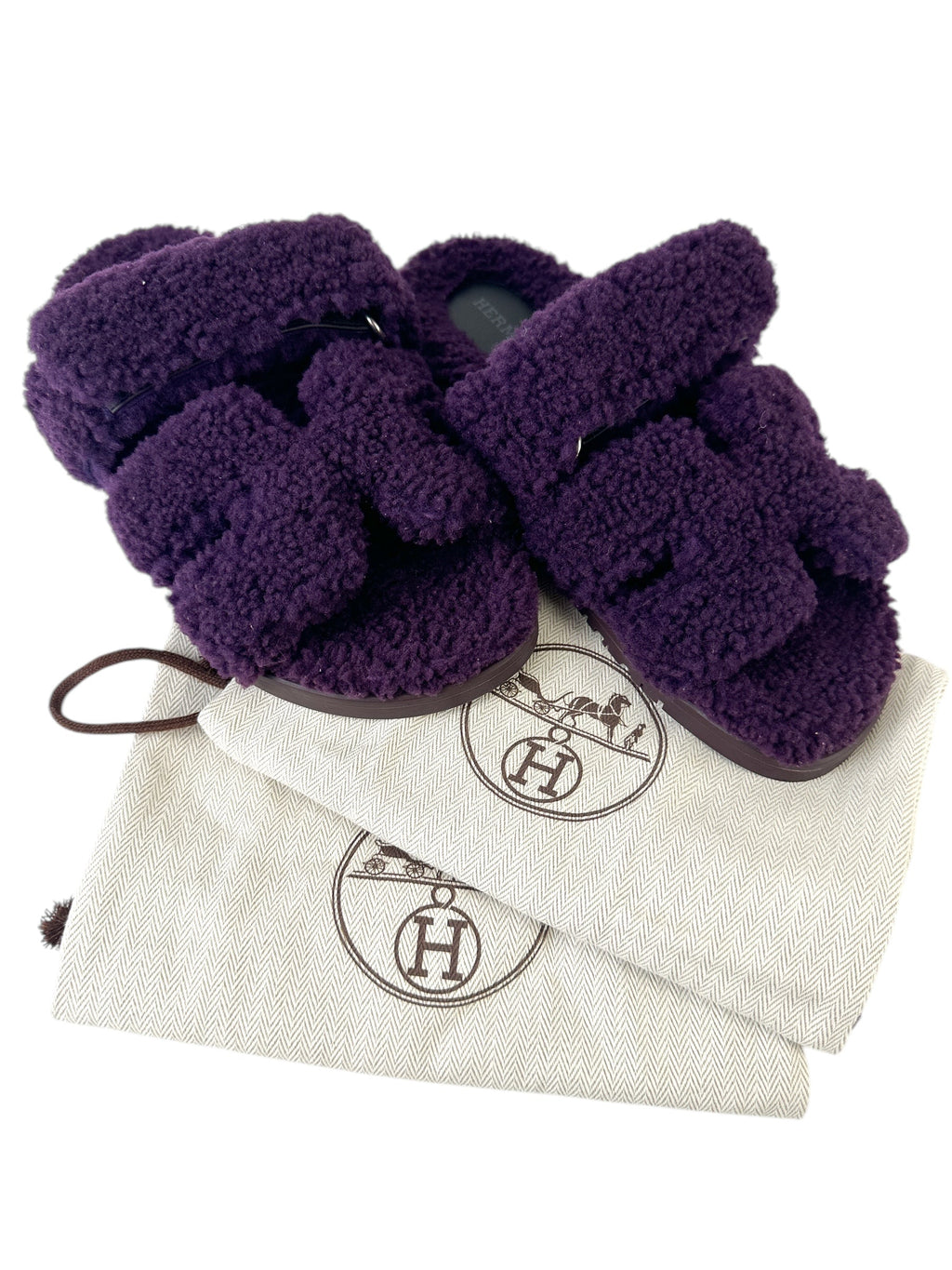 Hermès Purple Chypre Shearling Sandals Size 37