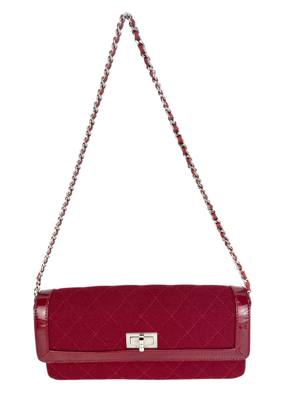 Chanel Red 2.55 Quilted Cotton and Patent Shoulder Bag