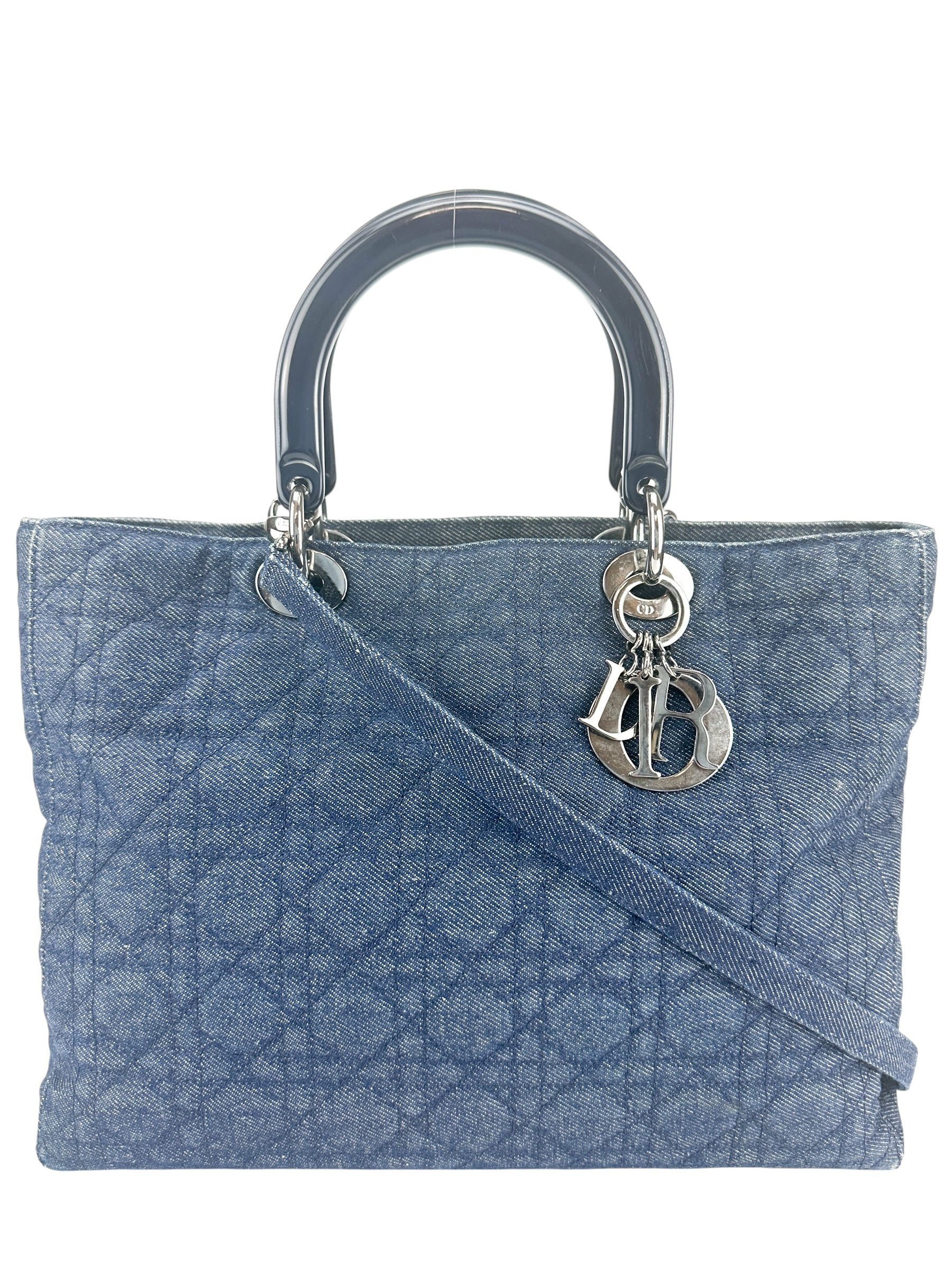Christian Dior Vintage Large Denim Lady Dior W/ Strap