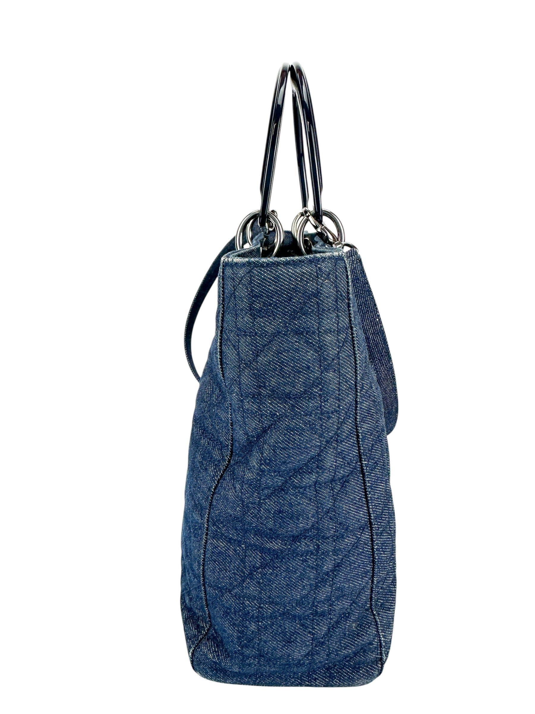 Christian Dior Vintage Large Denim Lady Dior W/ Strap