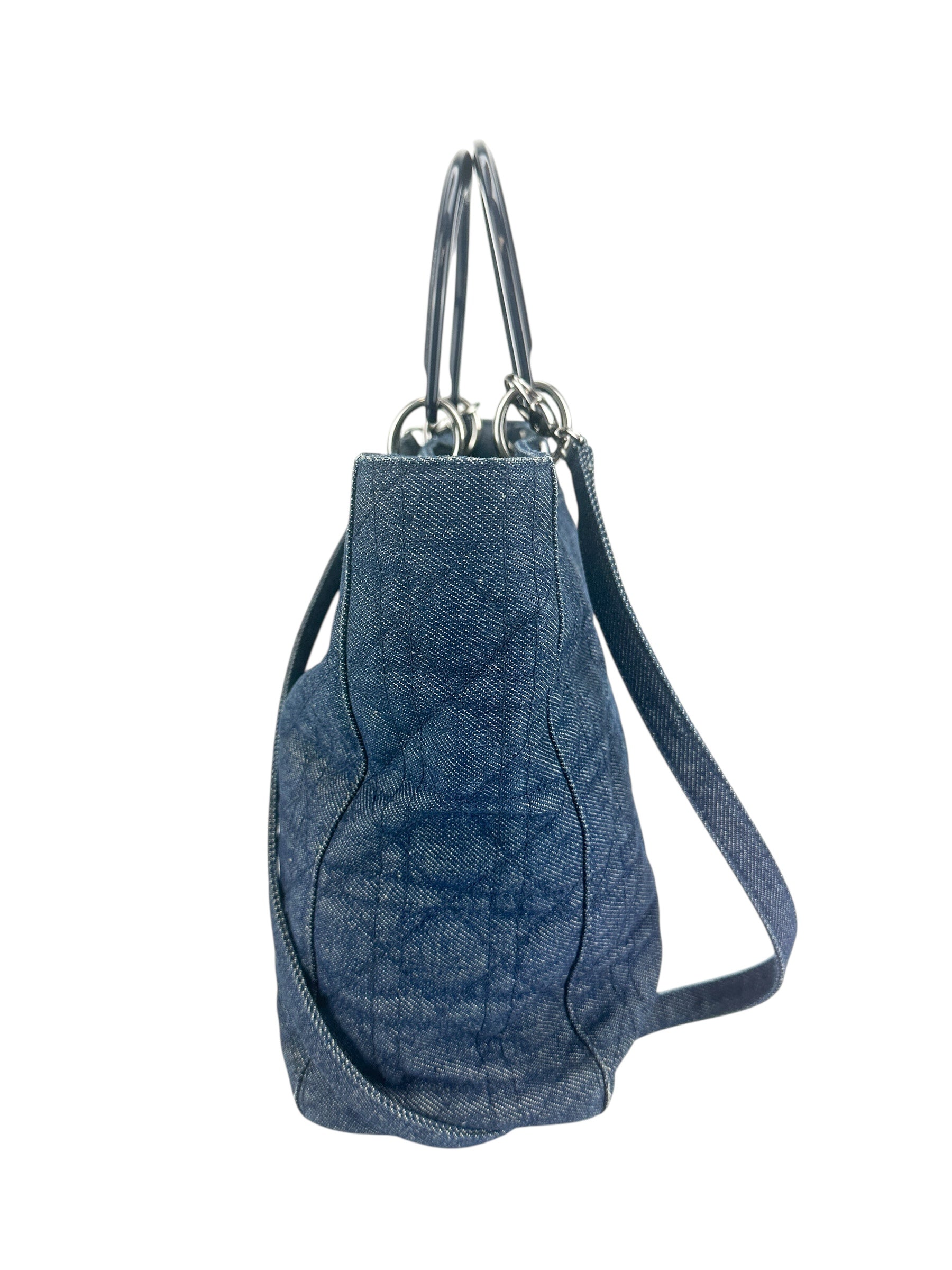 Christian Dior Vintage Large Denim Lady Dior W/ Strap