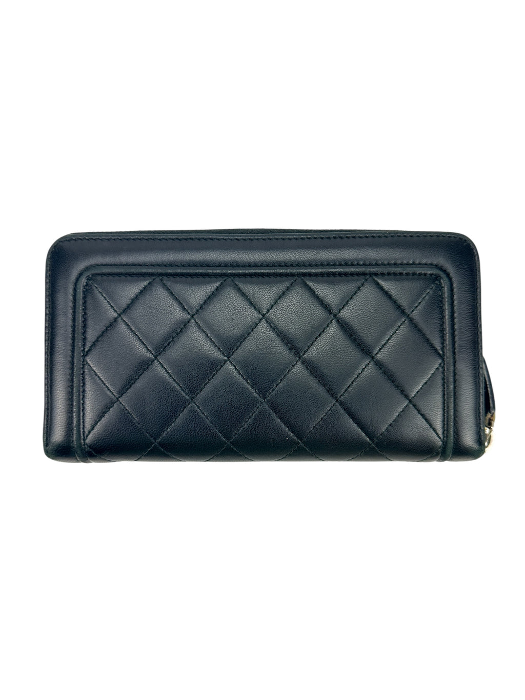 Chanel Black Quilted Lambskin Zip Around Wallet