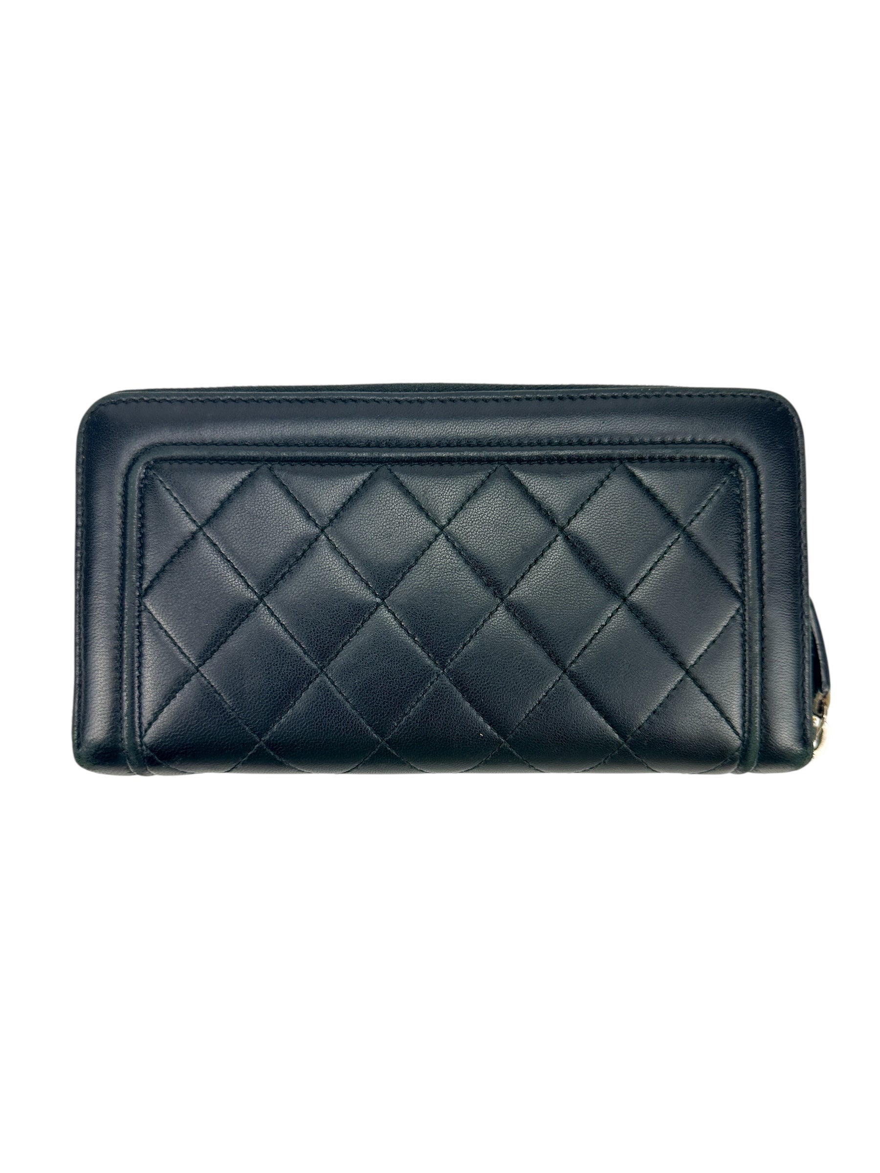 Chanel Black Quilted Lambskin Zip Around Wallet