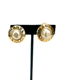 Chanel Round Faux Pearl Clip On Earrings