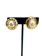 Chanel Round Faux Pearl Clip On Earrings