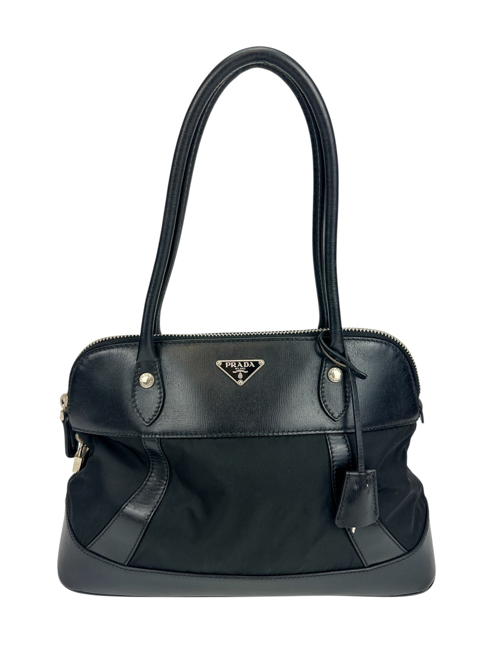 Prada Black Nylon and Leather Shoulder Bag