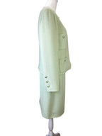 Chanel Green Tweed Jacket and Skirt Suit Size 42