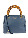Gucci Blue Leather Bamboo Small Shopper Tote