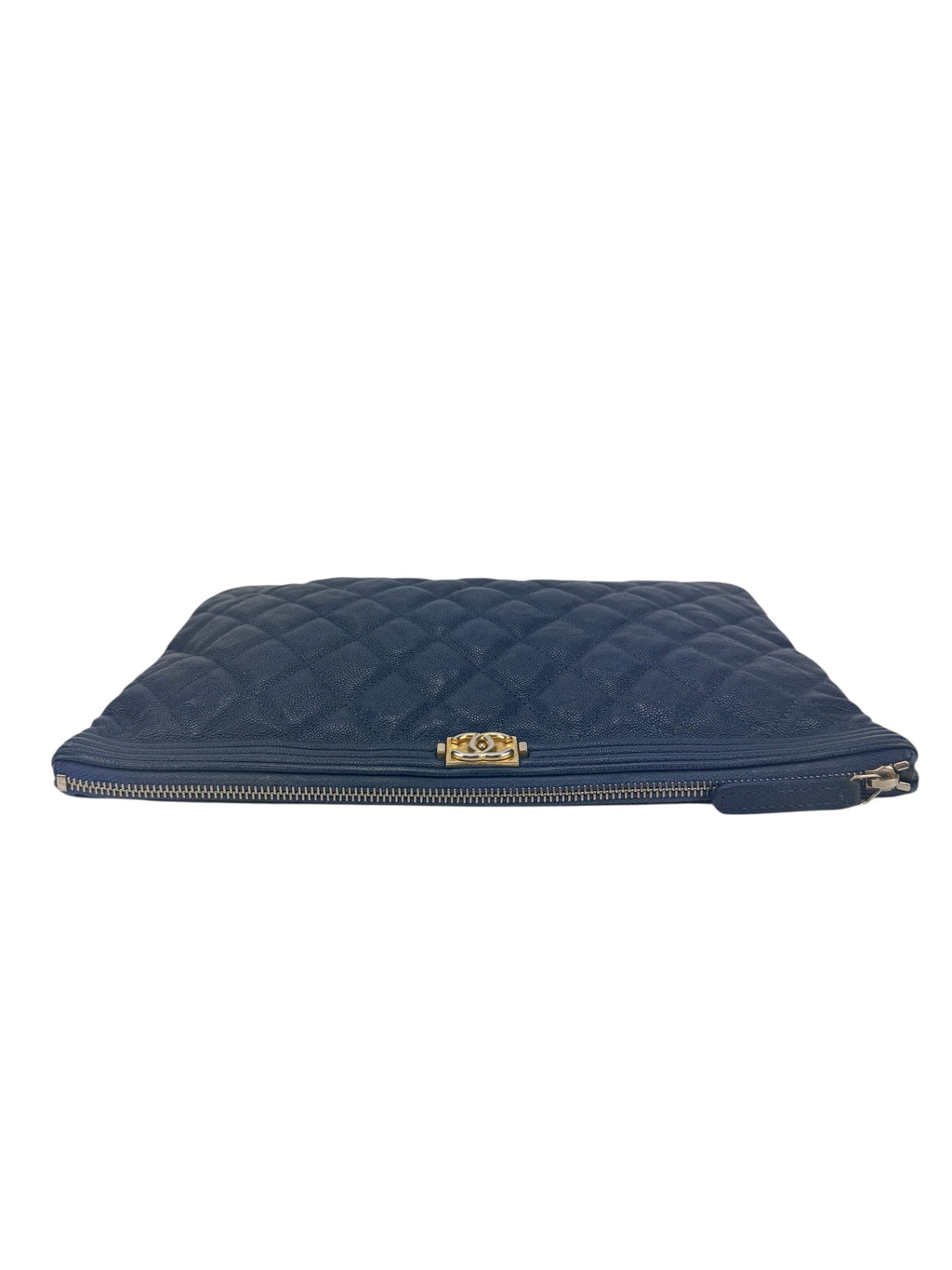 Chanel Blue Caviar Quilted Medium O Case Clutch
