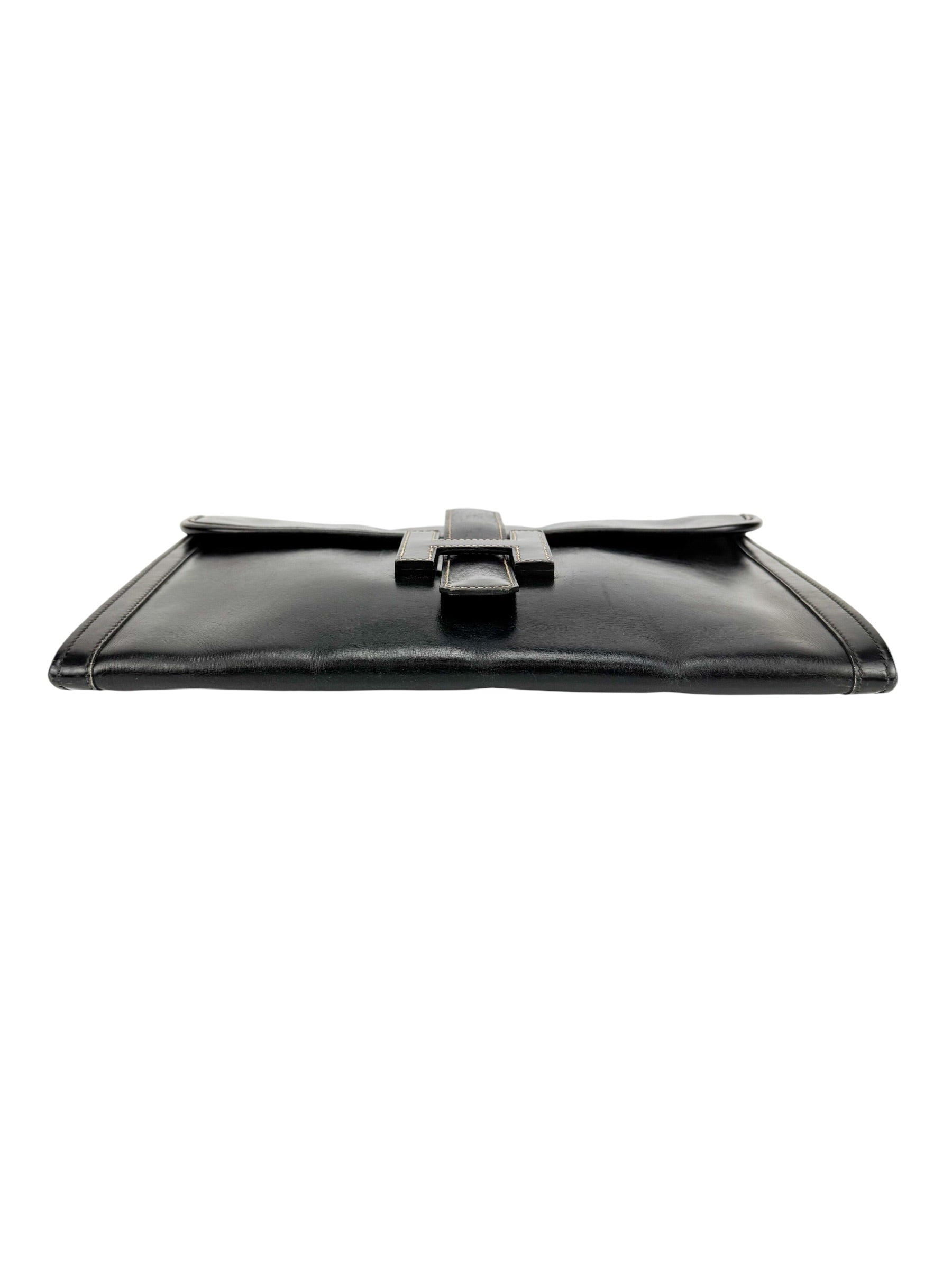 Hermès Vintage Black Box Calf Leather Jige Clutch PM