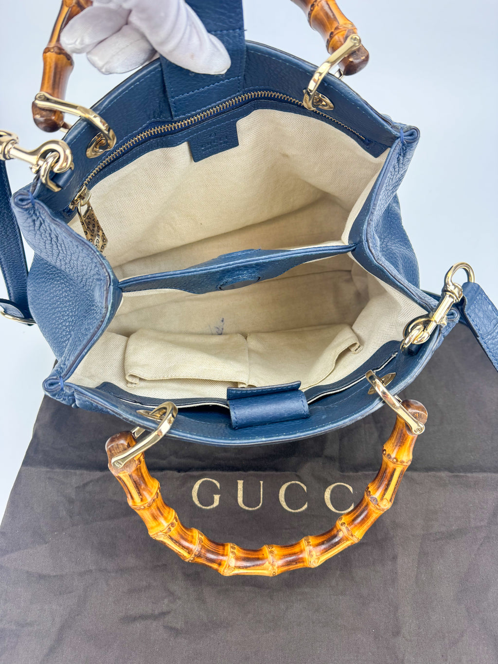Gucci Blue Leather Bamboo Small Shopper Tote