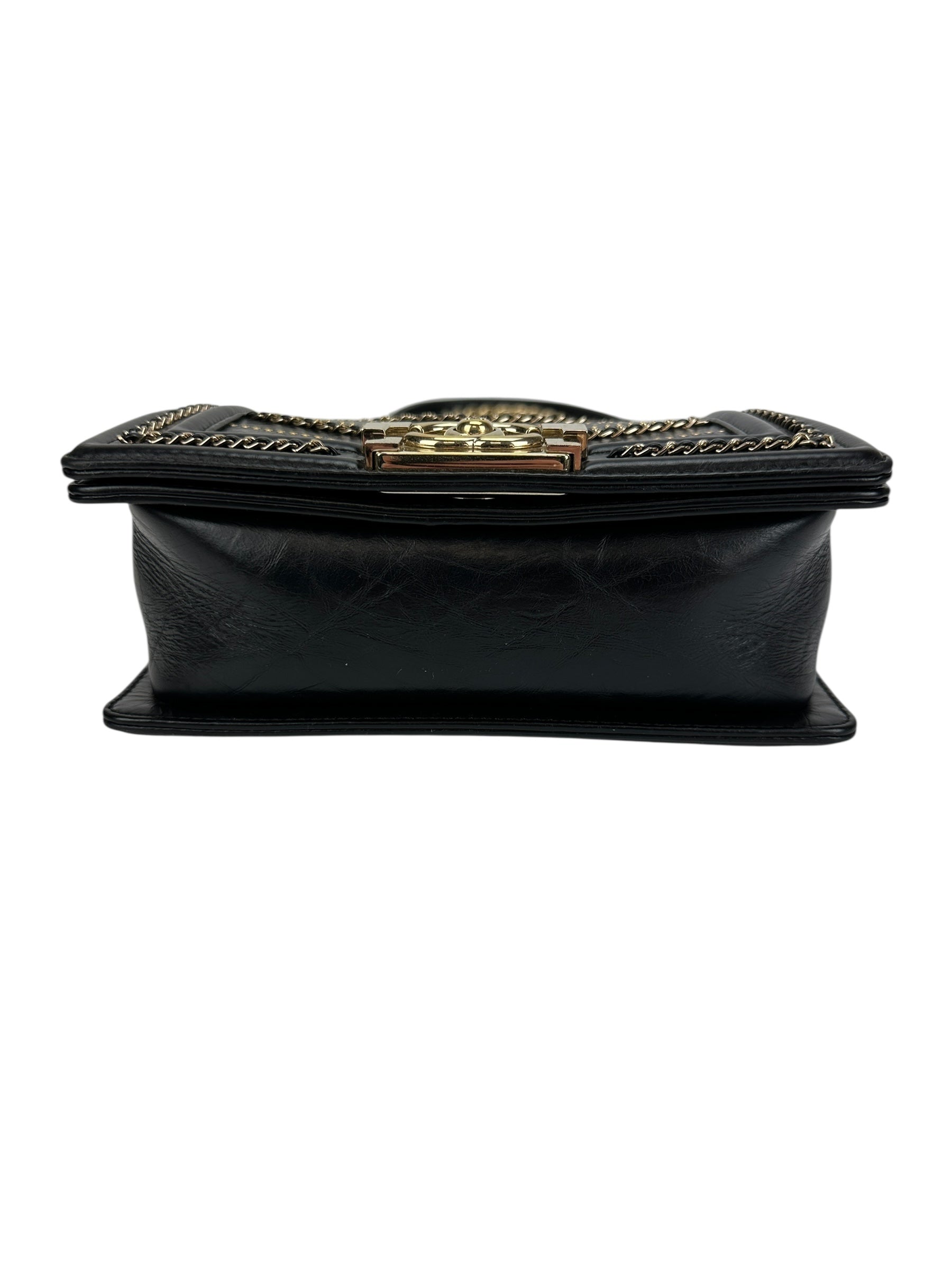 Chanel Black Leather Embellished Small Boy Bag