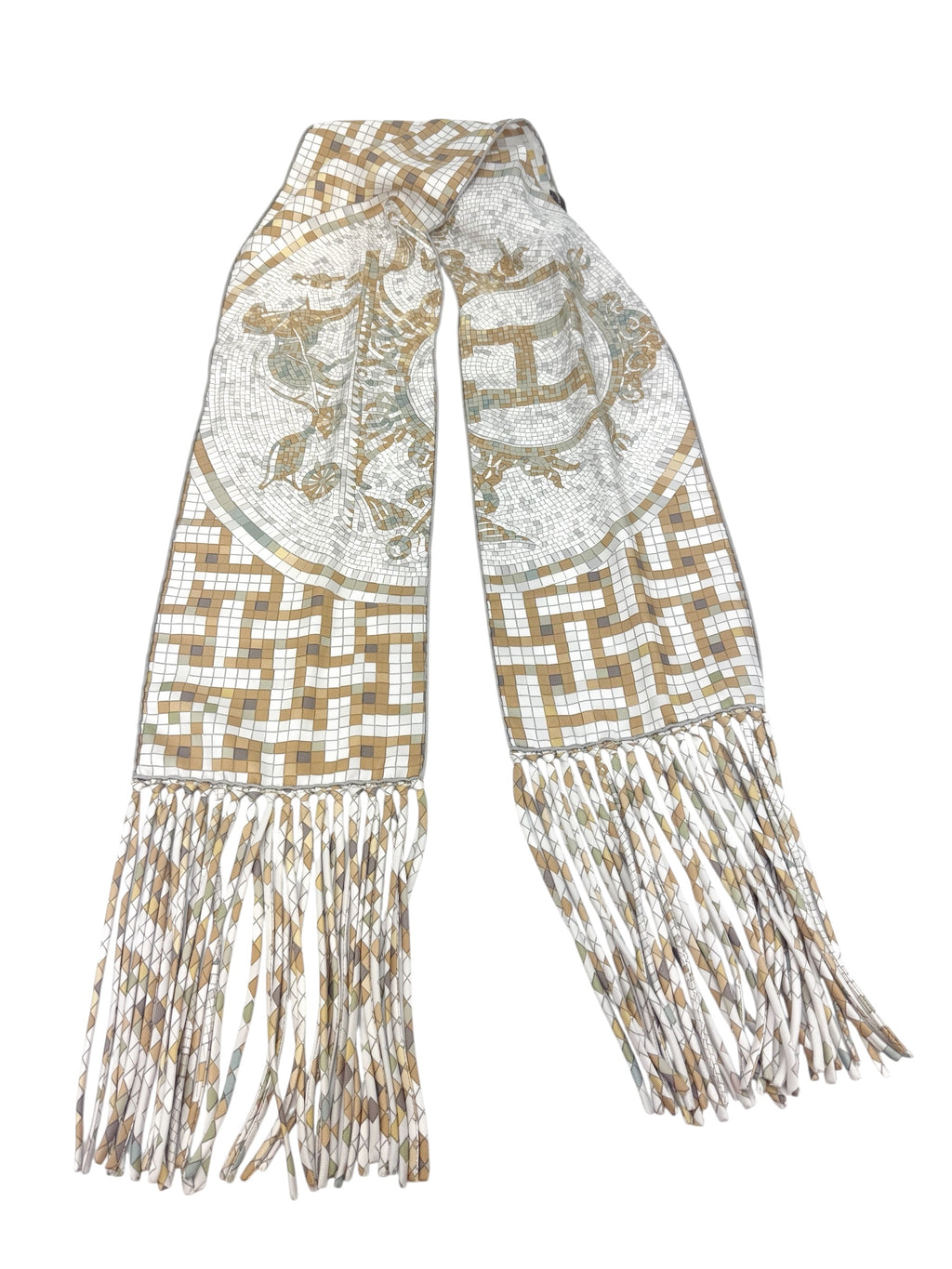 Hermès Mosaic 'H' Logo Fringe 100% Silk Scarf/Shawl