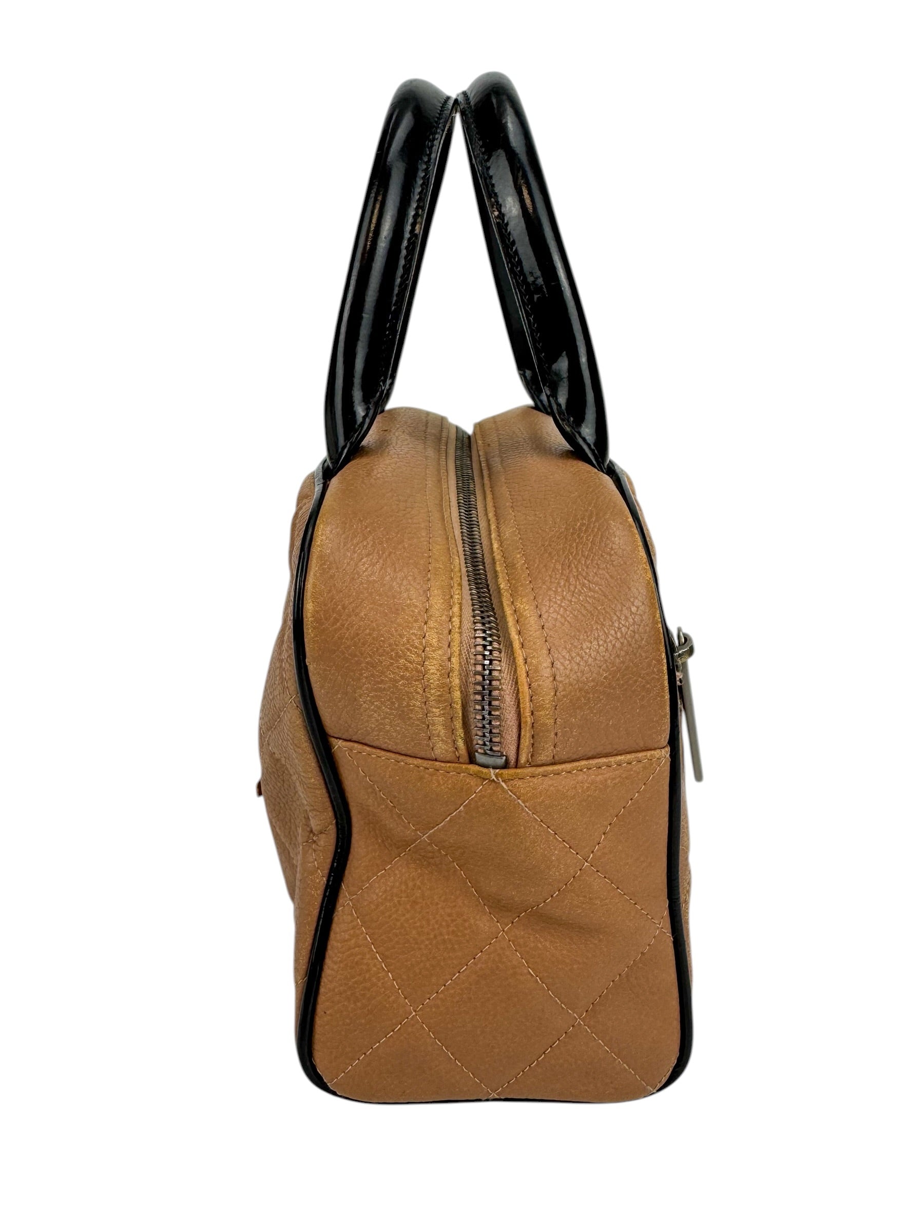 Chanel Brown Quilted Caviar Mini Bowler Bag