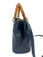 Gucci Blue Leather Bamboo Small Shopper Tote