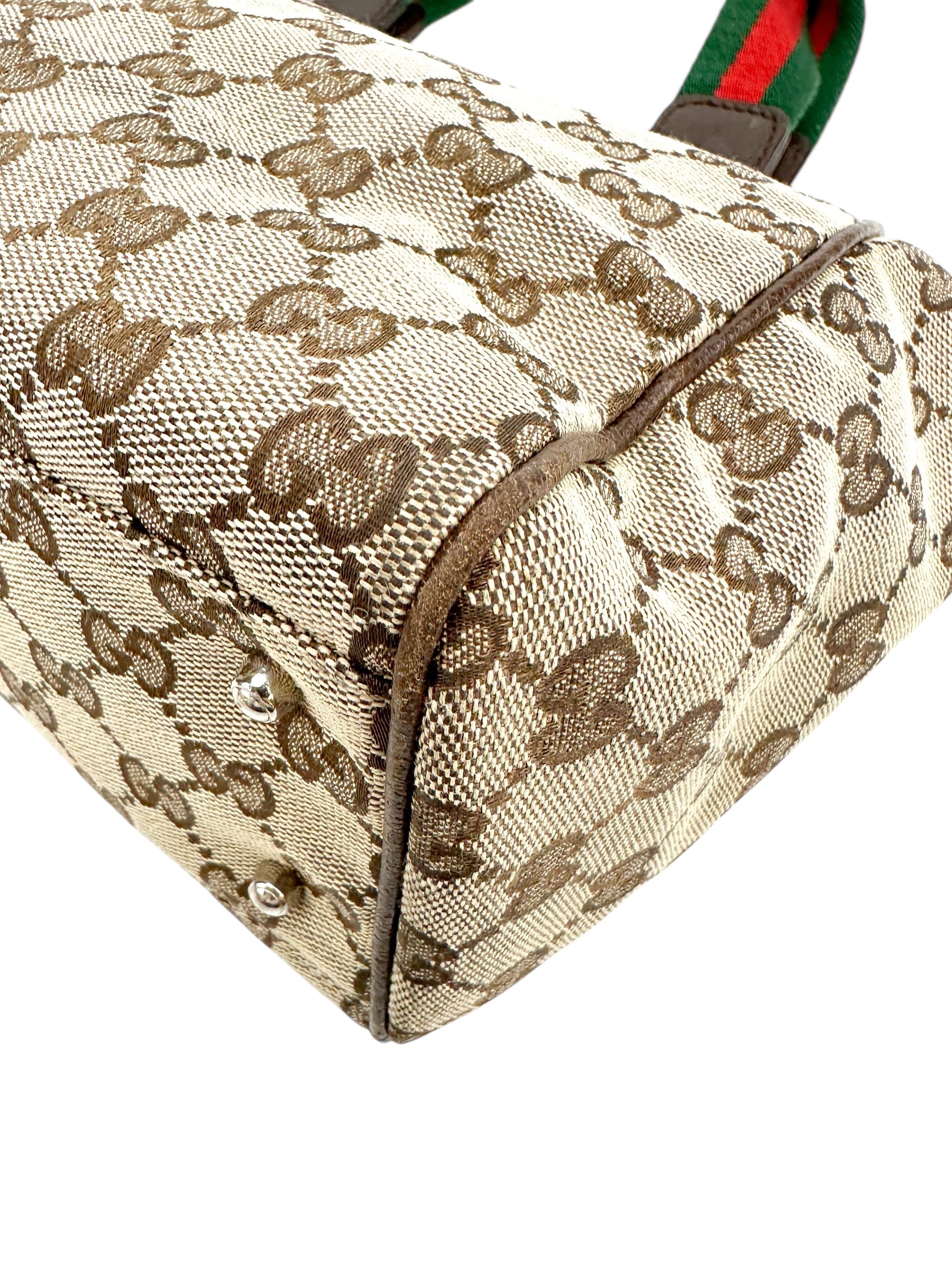 Gucci GG Canvas Small Tote w/ Heritage Stripe Strap