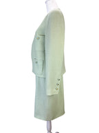 Chanel Green Tweed Jacket and Skirt Suit Size 42