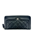 Chanel Black Quilted Lambskin Zip Around Wallet