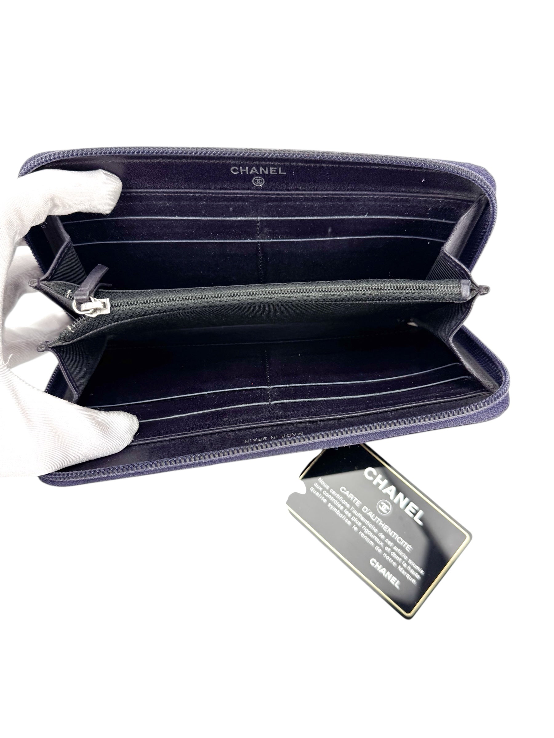 Chanel Purple Caviar Zip Around Wallet