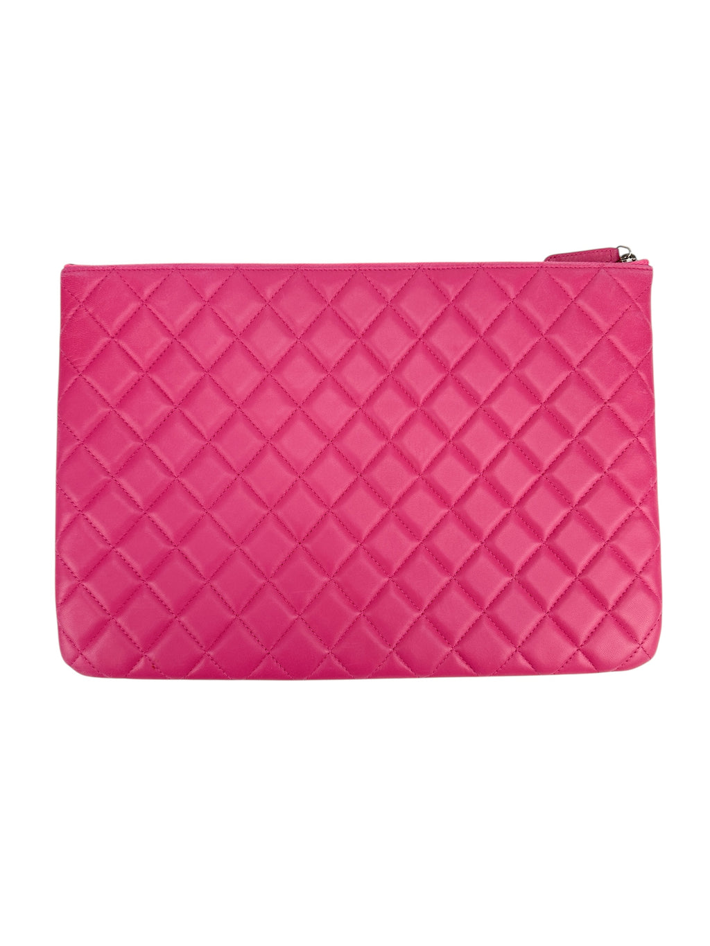 Chanel Pink Leather Quilted Large O Case Clutch