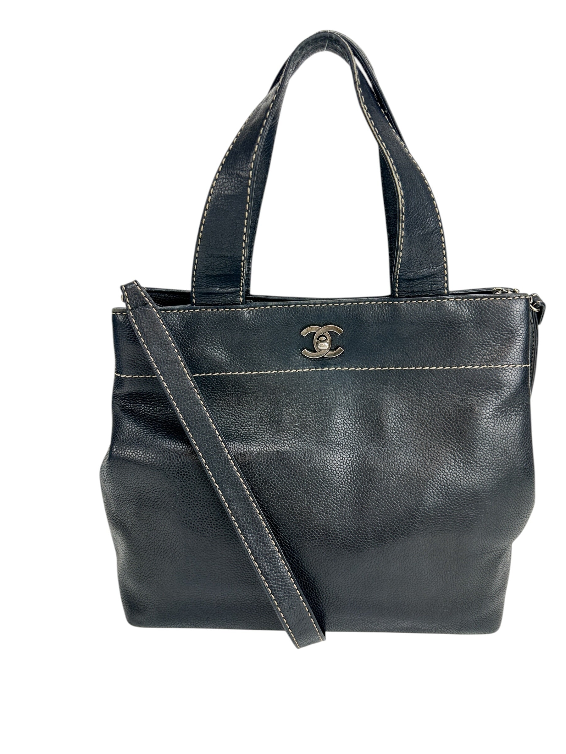 Chanel Black Leather Executive Shopper Tote W/ Strap