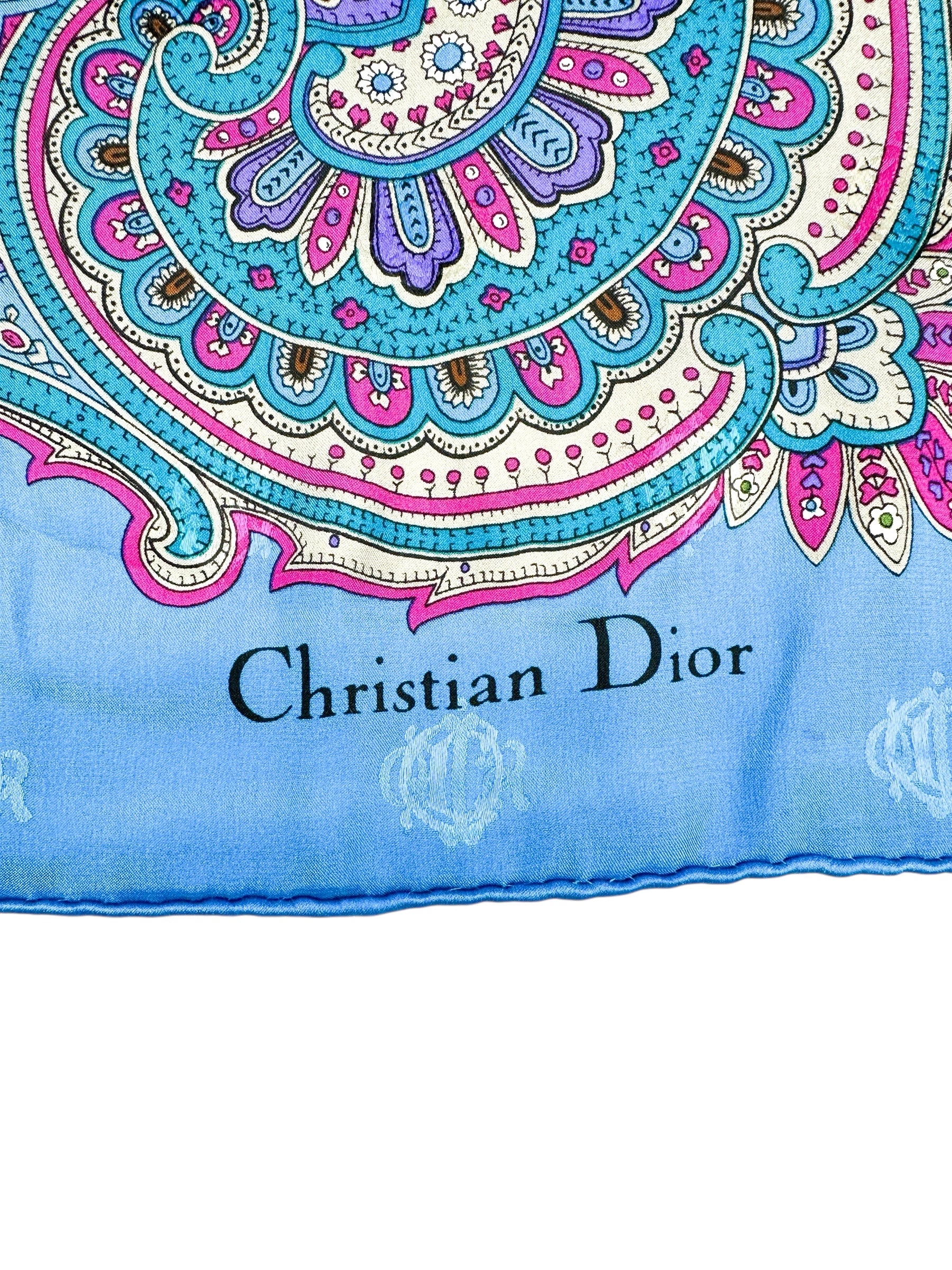 Christian Dior Jacquard Blue Multi Color Paisley Scarf