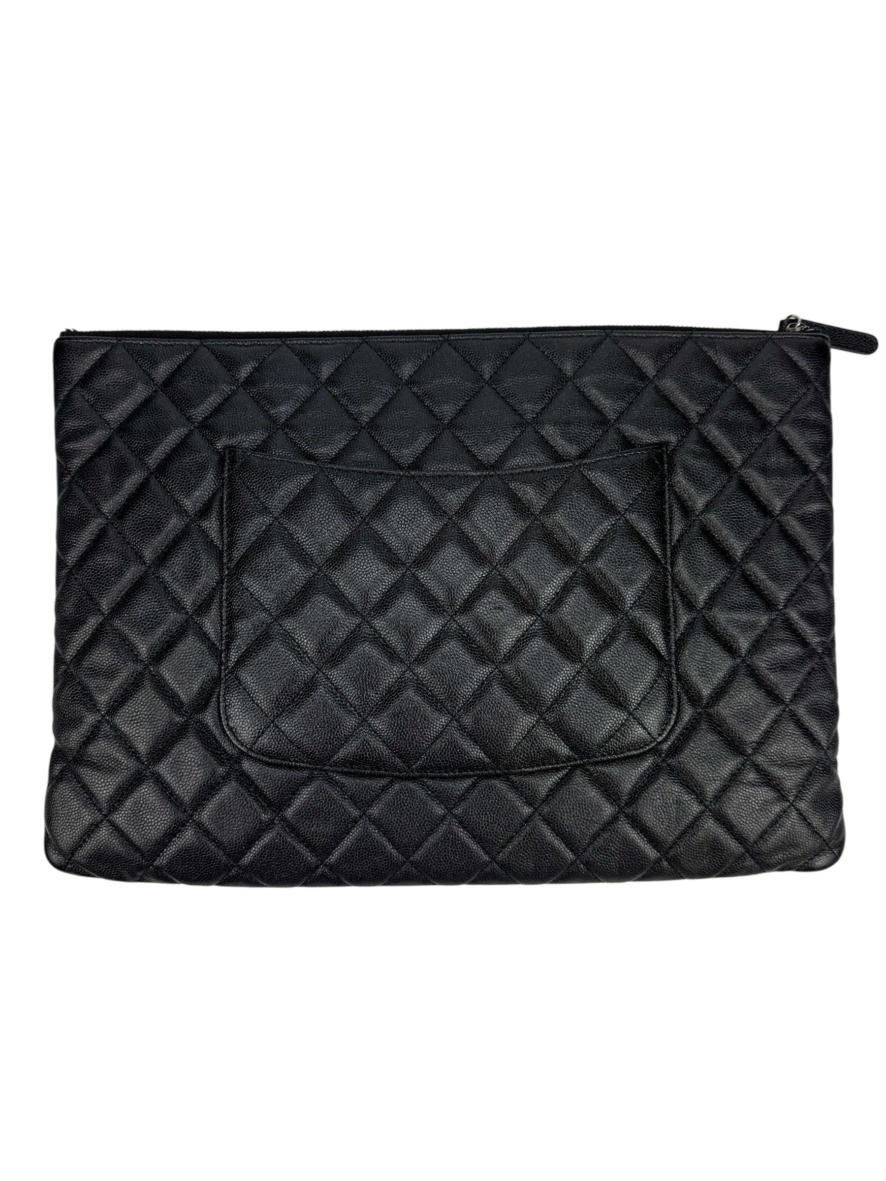 Chanel Black Caviar Large O Case Clutch