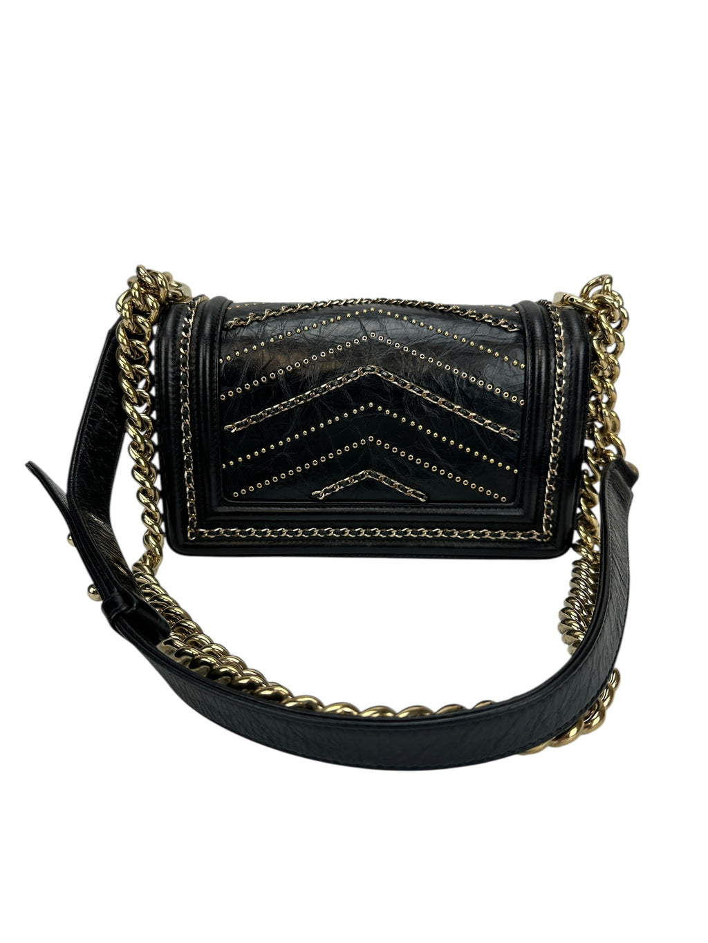 Chanel Black Leather Embellished Small Boy Bag